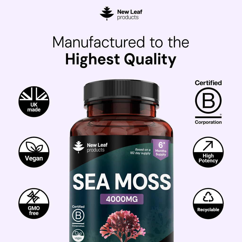 Sea Moss Tablets Extract High Strength 4000mg - Sea Moss Supplement 365 Tablets (not sea Moss Capsule) High Potency - UK Made - Vegan - Non GMO