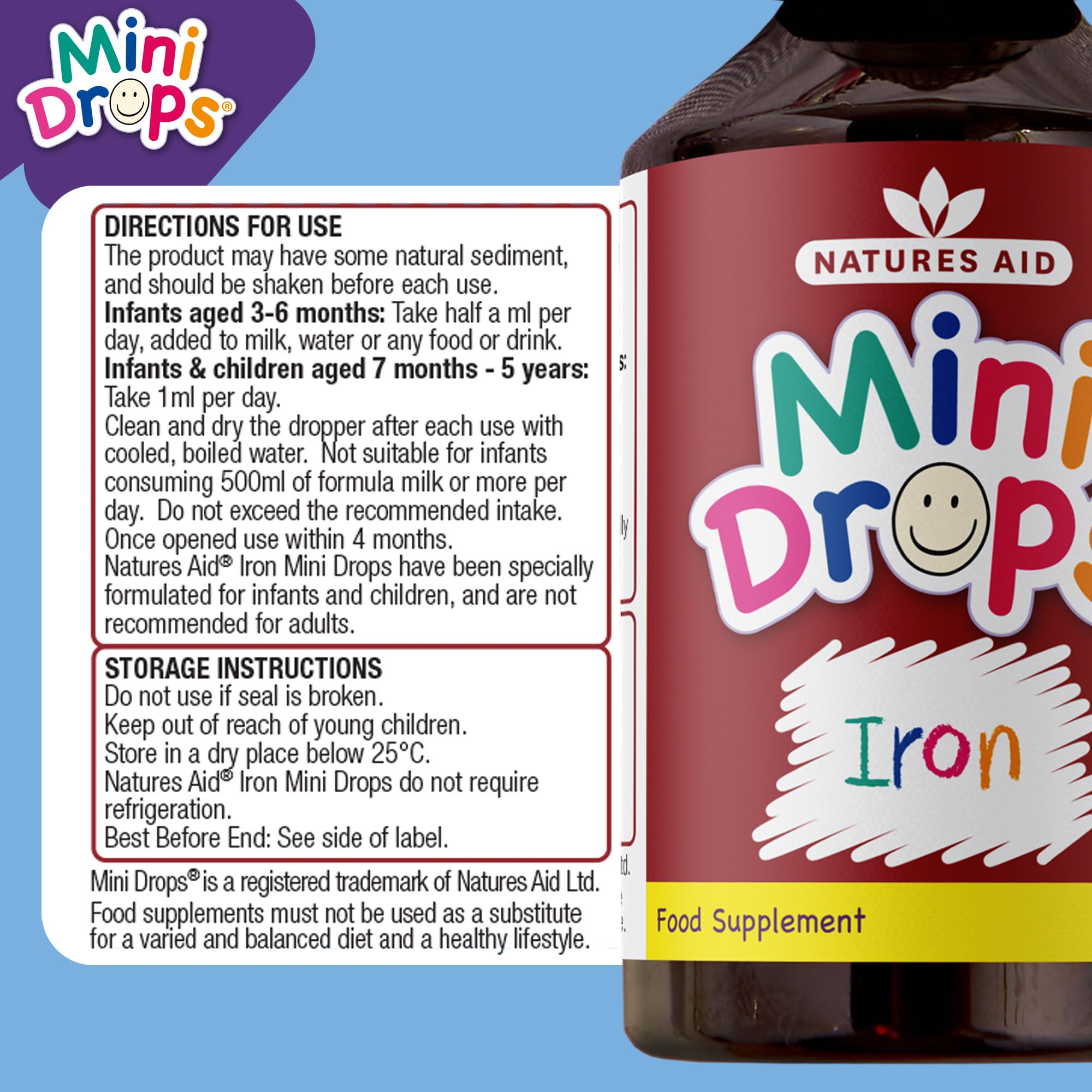Natures Aid Mini Drops Iron Supplement for Kids & Children - 50ml