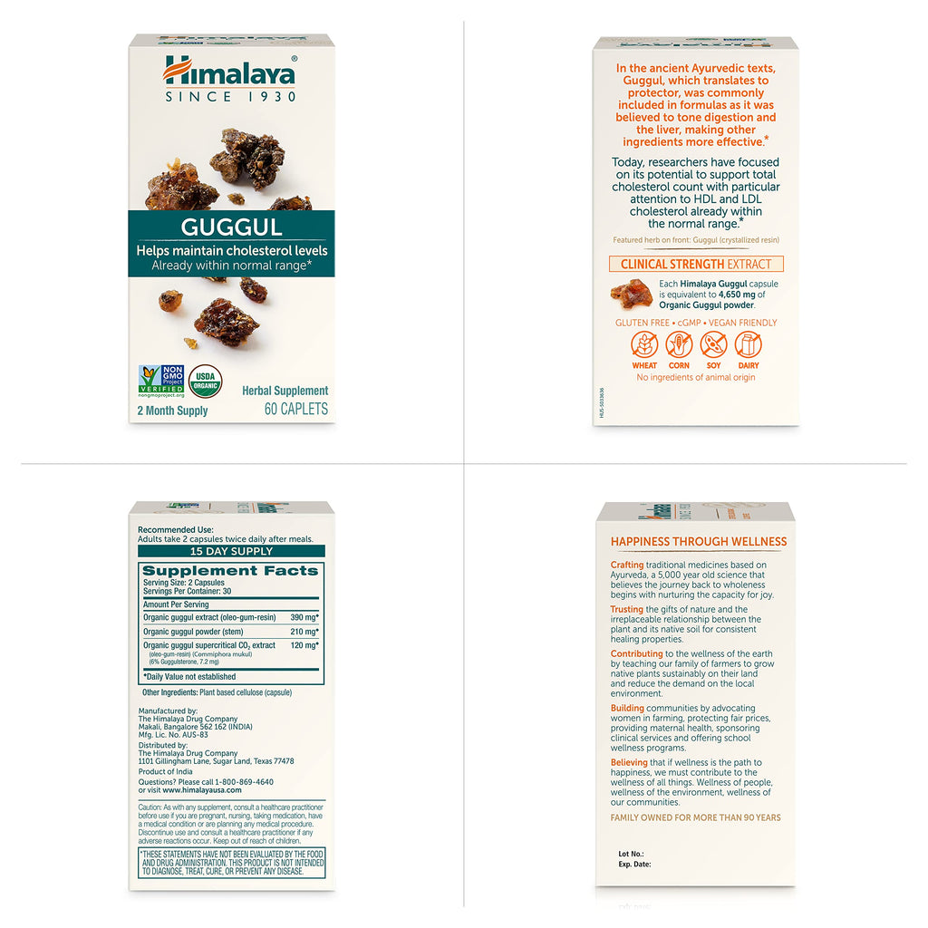 Himalaya Guggul Extract- Herbal Guggul Supplements Liver Support for Liver Detox, Cholesterol, HDL & LDL Support - Vegan, Non-GMO, Gluten Free, 720 mg, 60 Capsules, 2pk