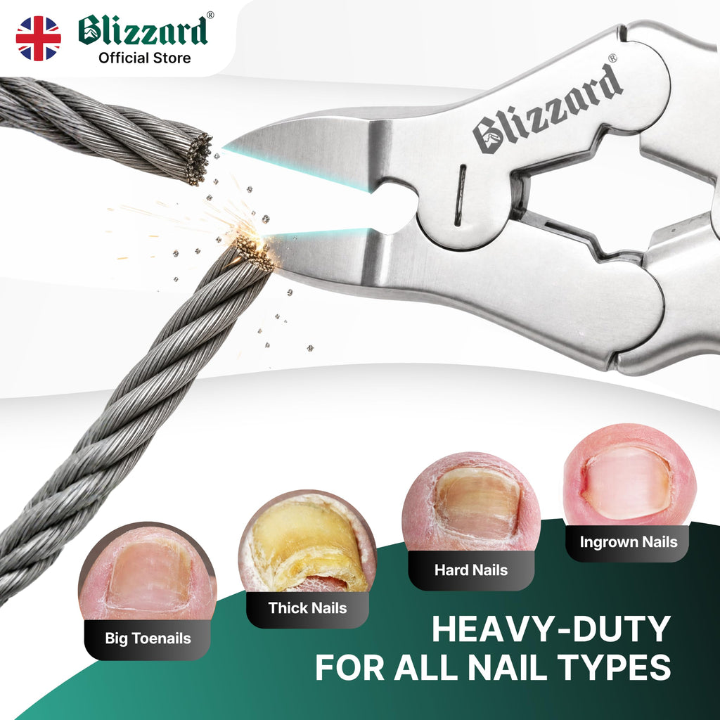 Blizzard Toe Nail Clippers for Thick Nails - Podiatrist Nail Nippers for Seniors - Heavy Duty Cantilever Toenail Clippers for Men - German Steel Podiatry Tool with Toenail File - 15cm Double Spring