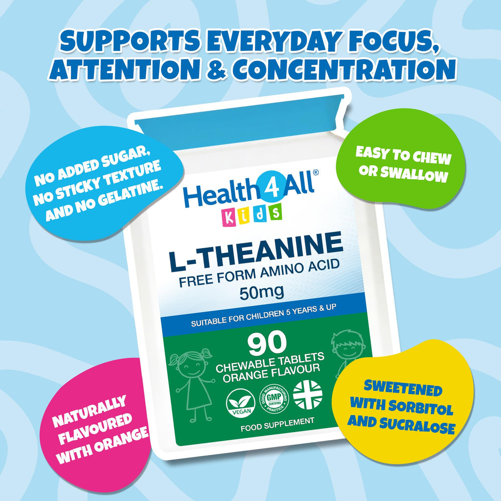 Kids L-Theanine 90 Chewable Tablets, 3 Months Supply, Attention Support