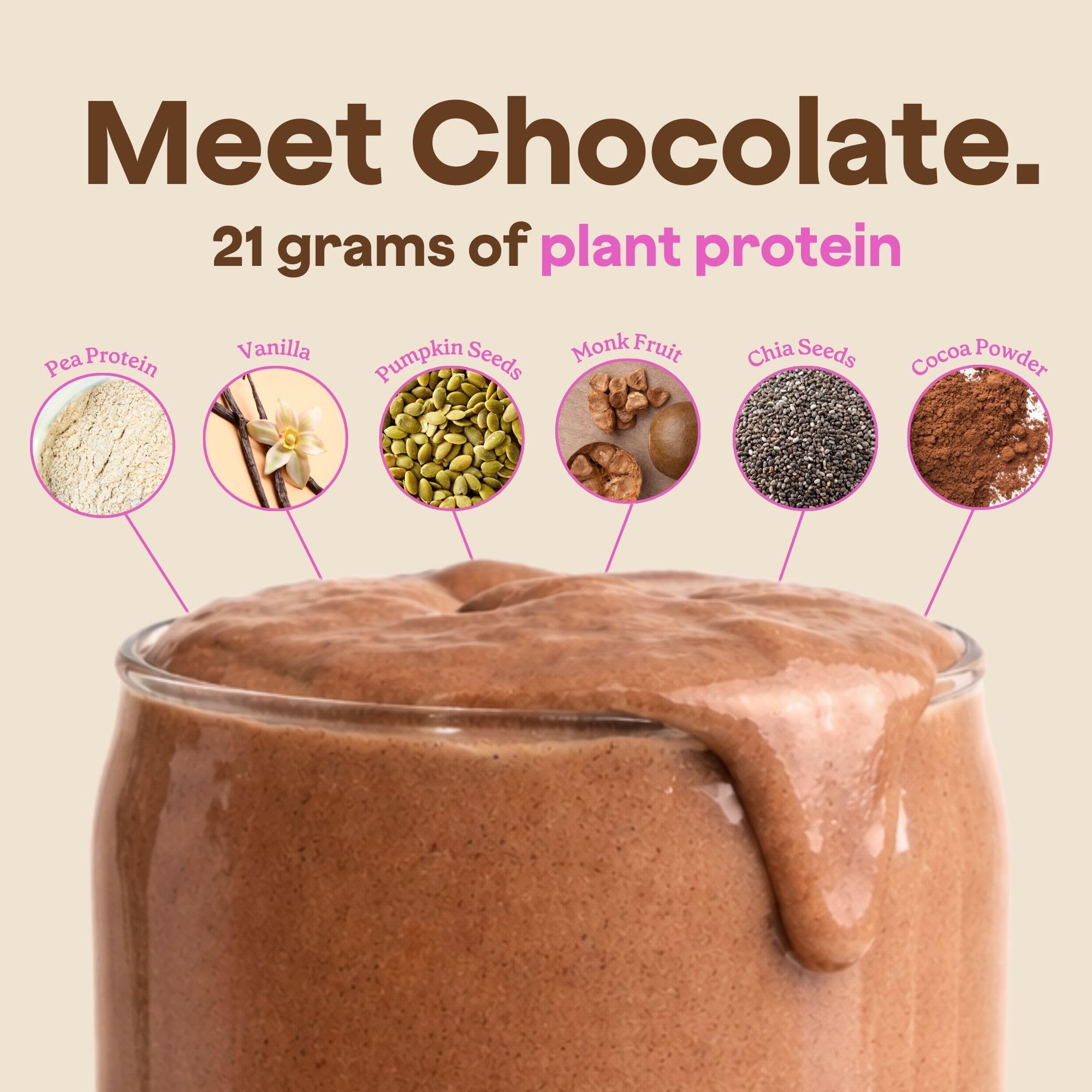 The Bomb Co. Bomb Plant Protein, Protein Powder with 21g Protein, Amino Acids, Zero Sugar, Pea Protein, Cocoa, Chia Seeds, Pumpkin Seeds, Vanilla & Monk Fruit, Gluten Free, Chocolate Flavor, 20 Srvgs