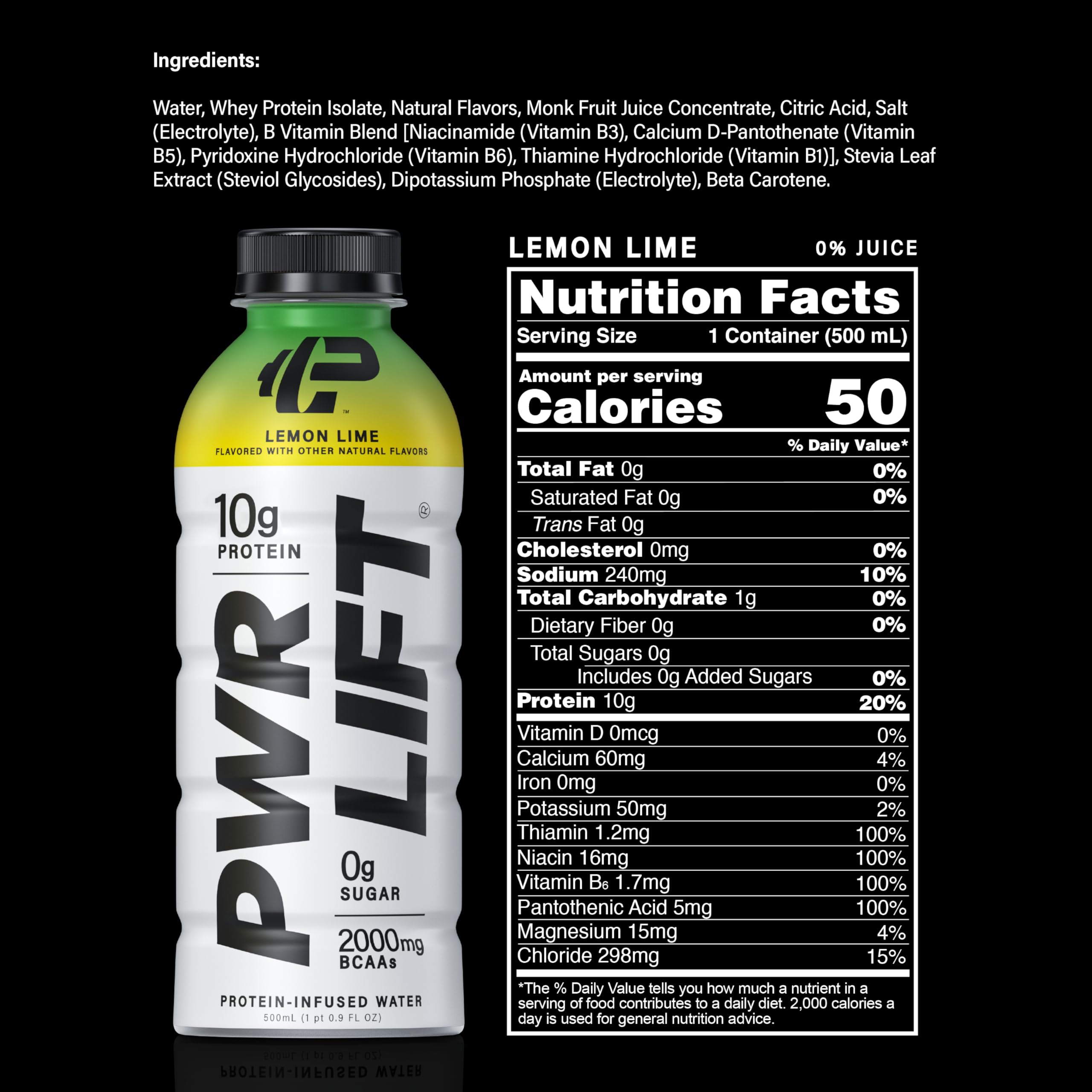 Whey Protein Water Sports Drink by PWR LIFT | Lemon Lime | Keto, Vitamin B, Electrolytes, Zero Sugar | Post-Workout Energy Beverage | 16.9 Fl Oz (Pack of 12)