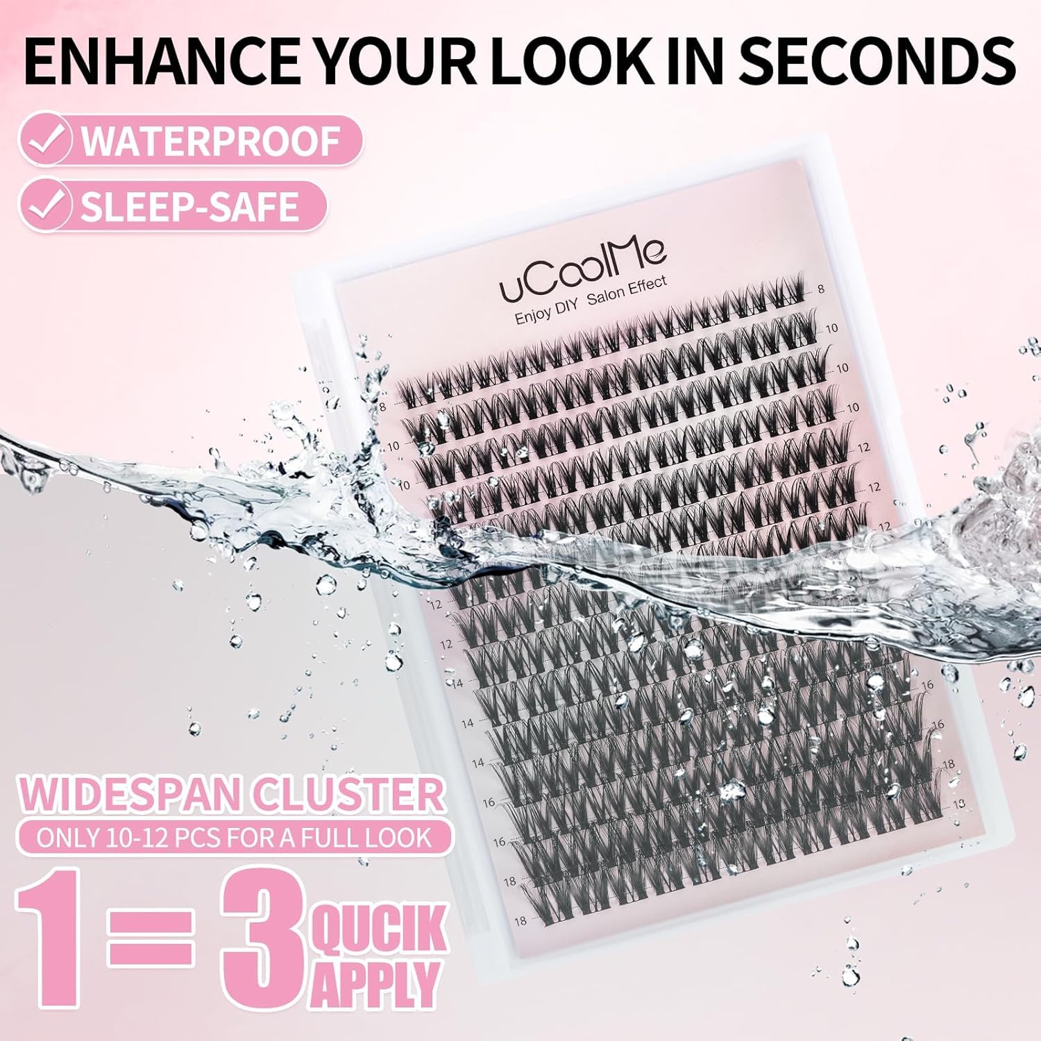 uCoolMe Flora Lash Clusters Kit 8-18mm Hybrid Volume Wispy Eyelash Clusters Kit D Curl - WideSpan 0.05mm Ultra-Thin Black Band