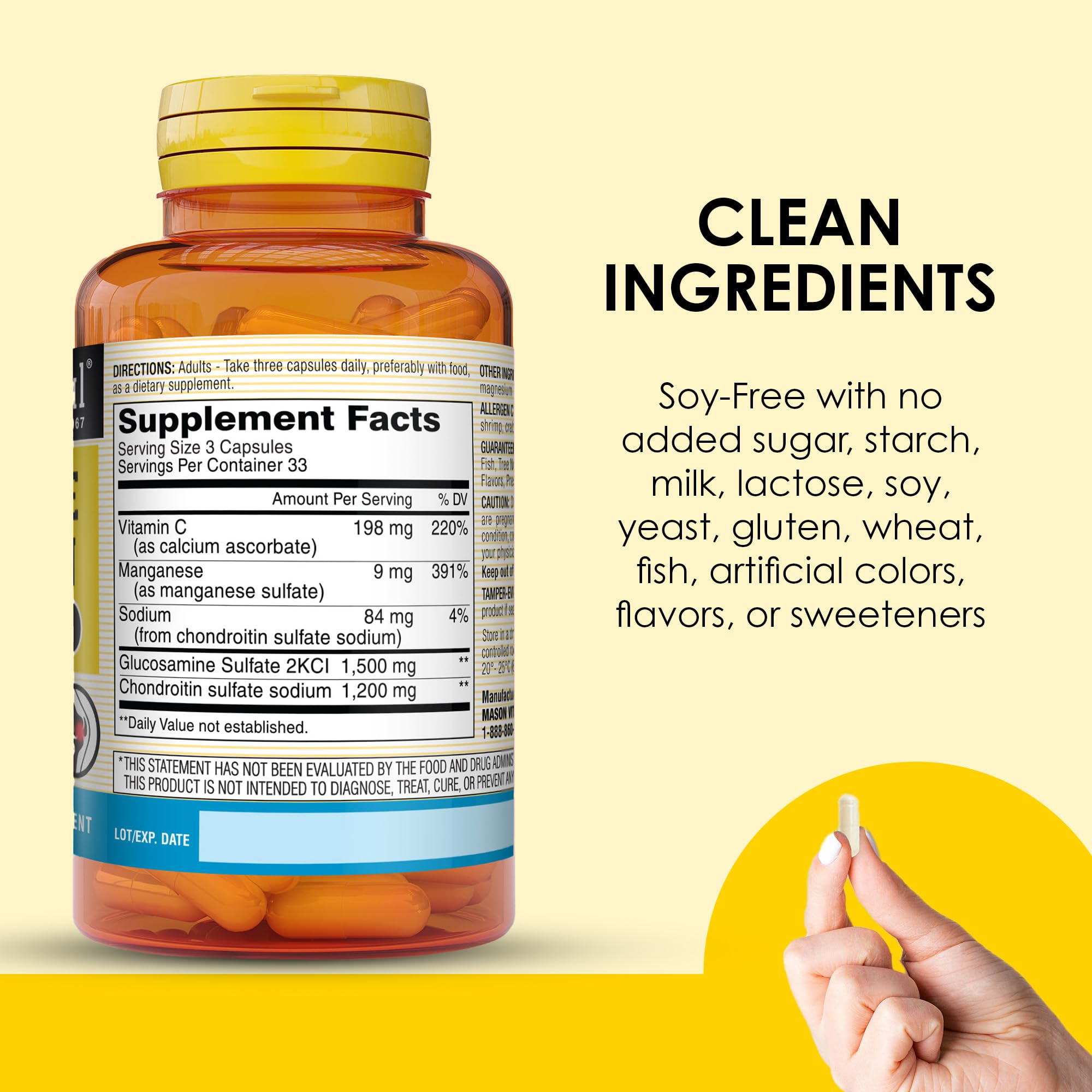 MASON NATURAL Glucosamine Chondroitin 1500/1200 & Vitamin C, 60 Day Supply