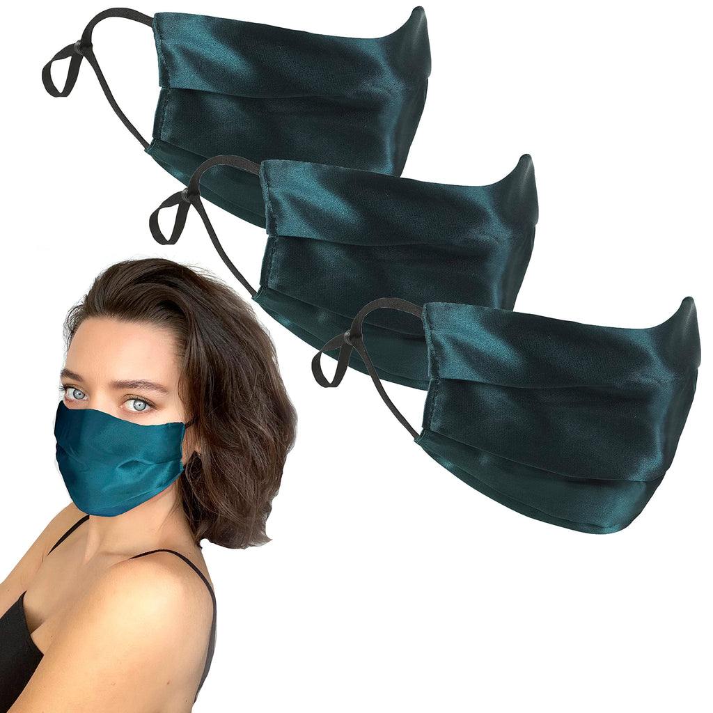 GOLDEN HOUR Silk Satin Mask | Sensitive Skin, Hypoallergenic | Adjustable Silk Mask | Washable UK (Single, Teal)