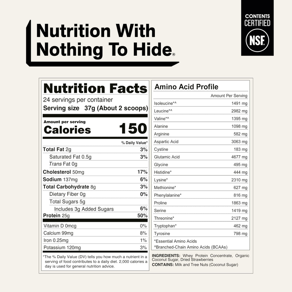 NAKED Whey Vanilla Protein Powder - Only 3 Ingredients - Grass Fed Whey Protein Powder, Vanilla Flavor, and Organic Coconut Sugar, NSF Certified, No GMO, No Soy, and Gluten Free - 24 Servings