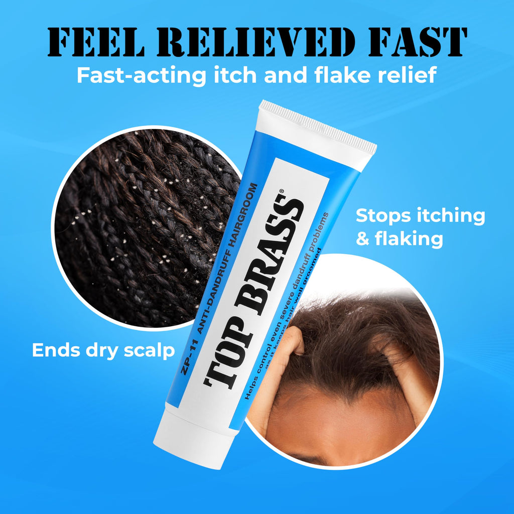 Top Brass Anti Dandruff Hair Cream for Men & Women - Hair Cream for Styling Infused with Beeswax & Candelilla - Relieves Scalp Dryness, Dandruff, Flaking & Itching - Non-Greasy, Nicely Scented 3 Pack