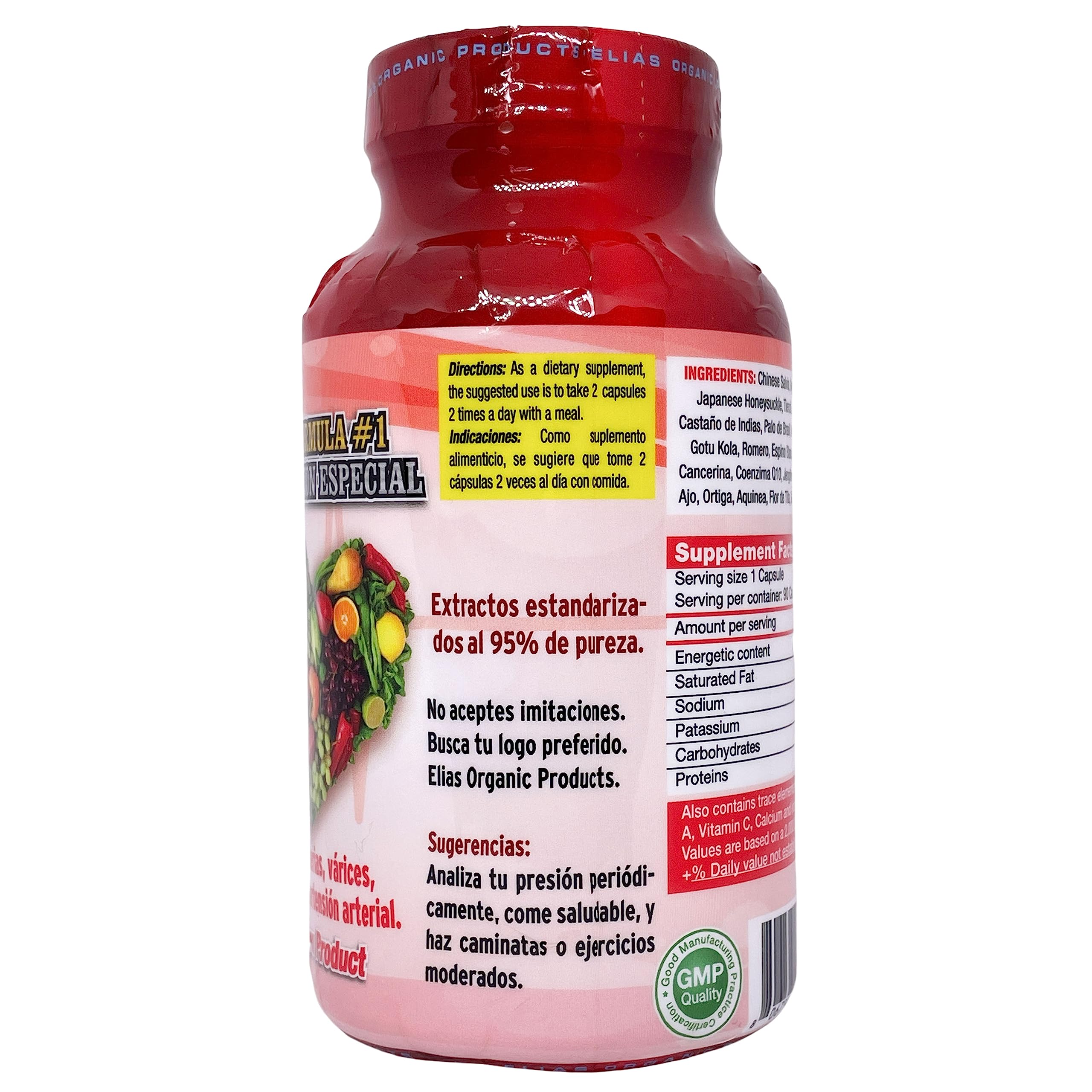 Elias Organic Products Presion Alta Chinese Salvia Gynostemma AJO Castno de Indias