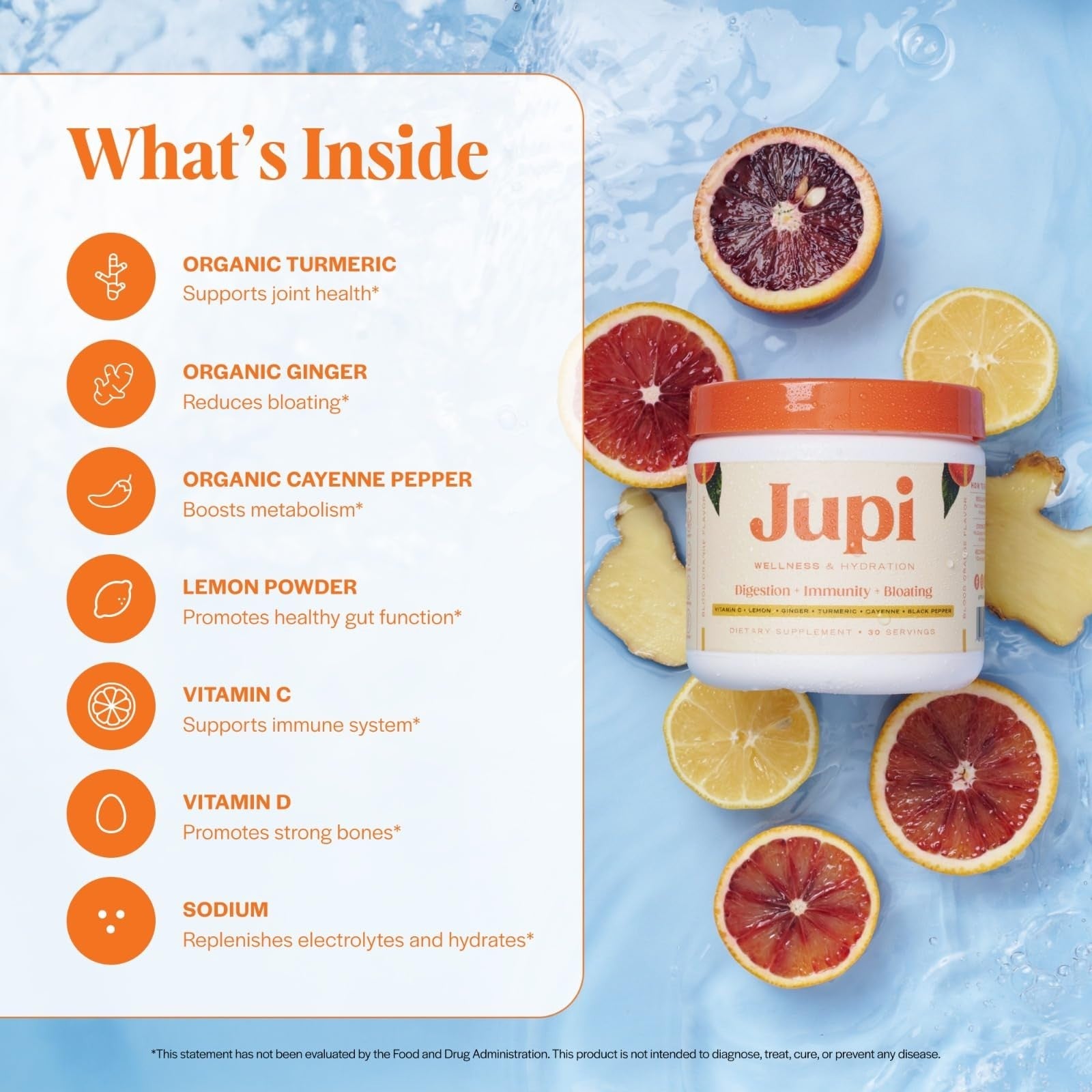 Jupi Hydration & Wellness Powder – Turmeric & Ginger Shots, Vitamin C Supplement