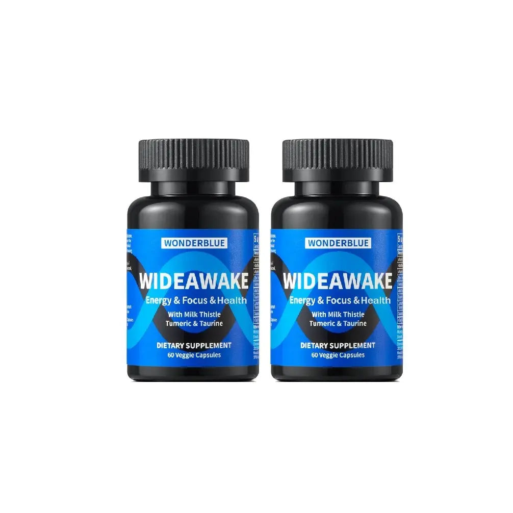 Wonderblue Wideawake Milk Thistle Tumeric & Taurine Capsules for Vitality Energy Detox 60 Veggie Capsules USA Made FDA GMP Supplement