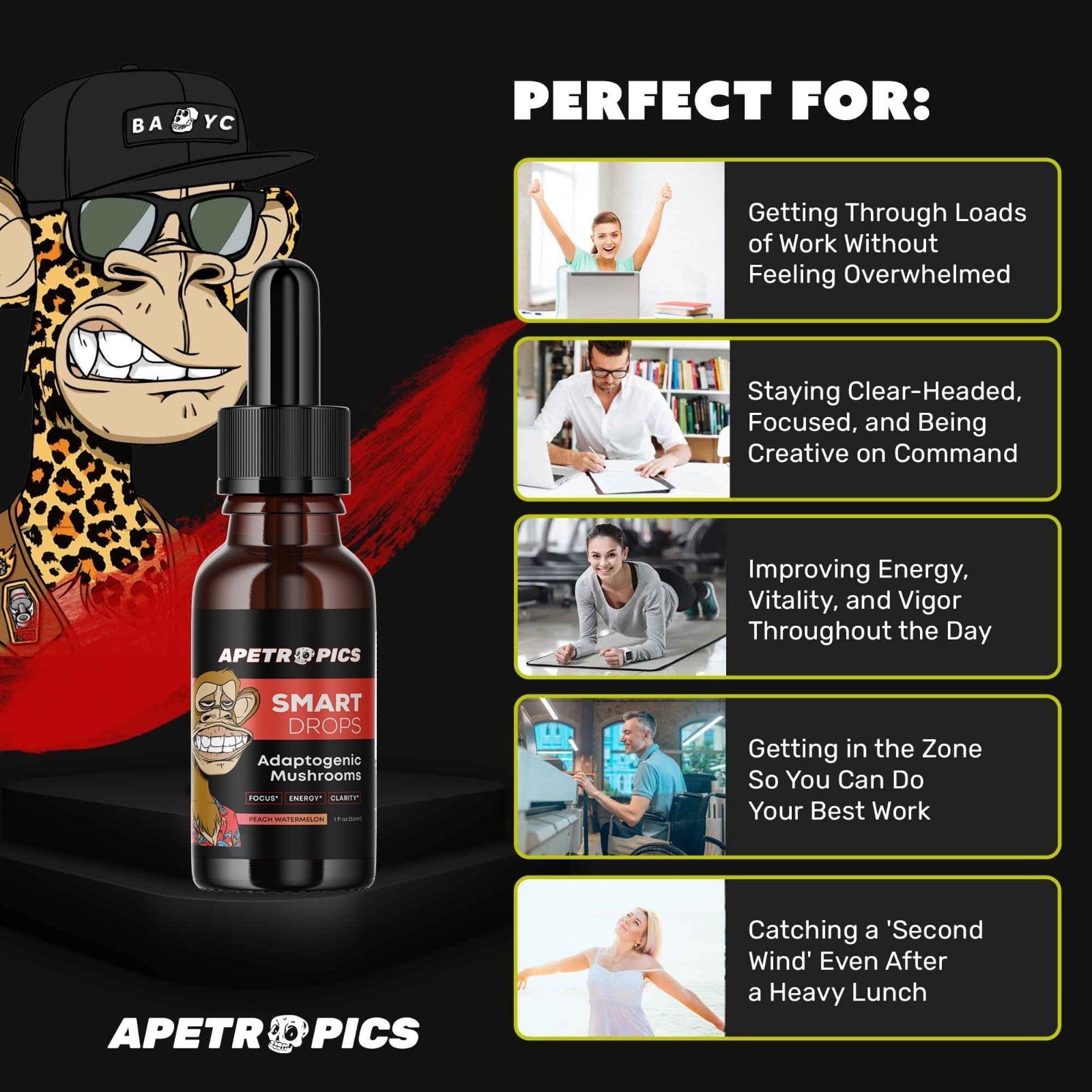 3 Pack of Apetropics Smart Drops - 5-In-One Adaptogenic Mushroom Tincture