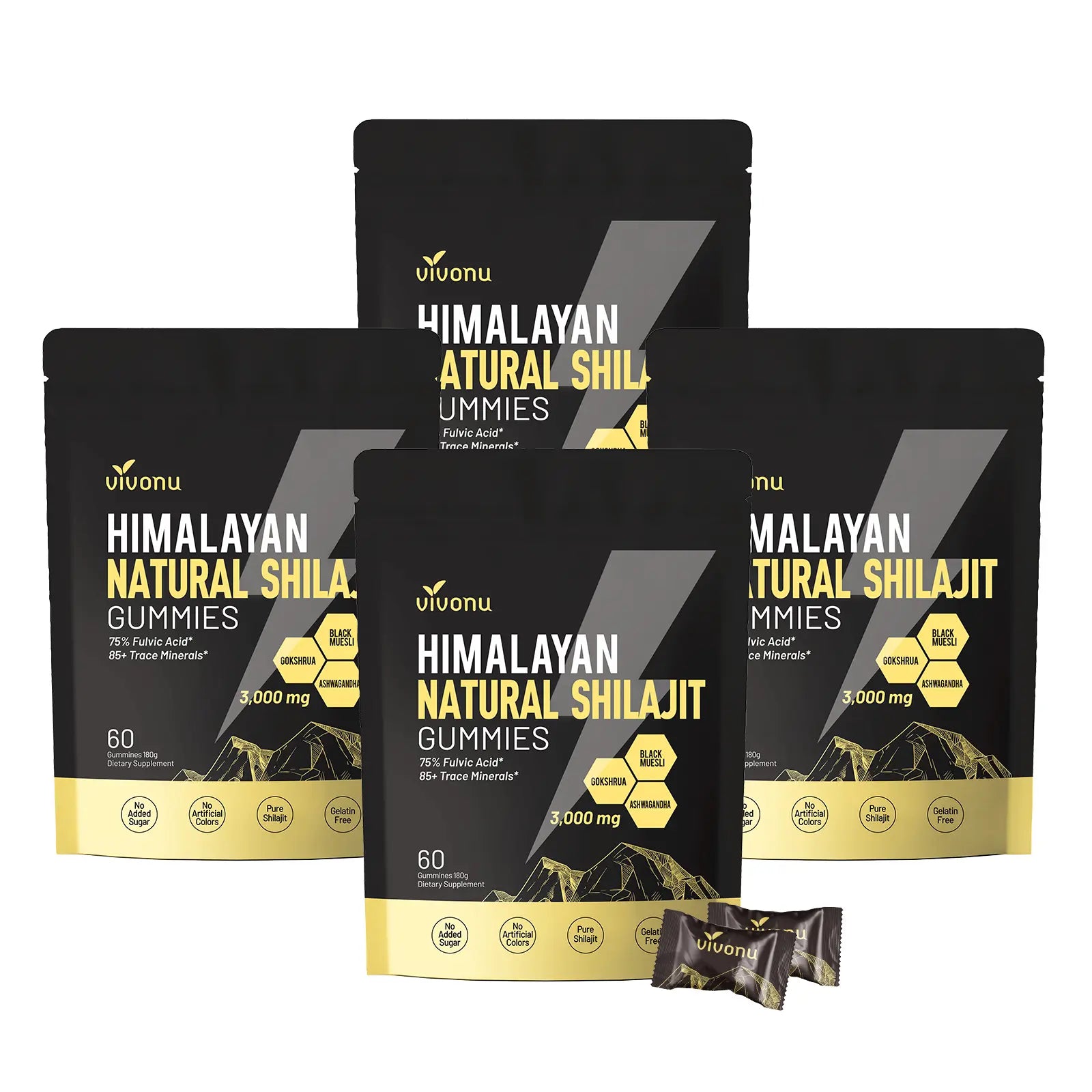 Vivonu Himalayan Shilajit Gummies | with Ashwagandha, Gokshura & Other Herbs | No Added Sugar | 60 Gummies Summervibes