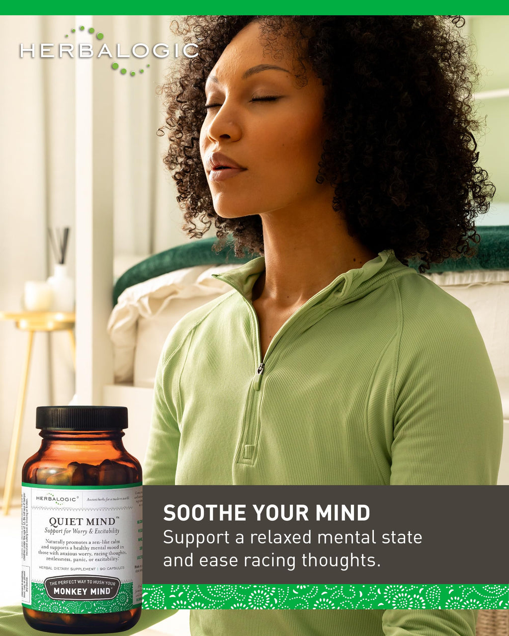 Herbalogic - Quiet Mind Herb Capsules - Non-Sedating, Promotes a Feeling of Zen-Like Calm - Eases Worry - Based on the Traditional Chinese Formula GUI Pi Tang - 90 Cap Count