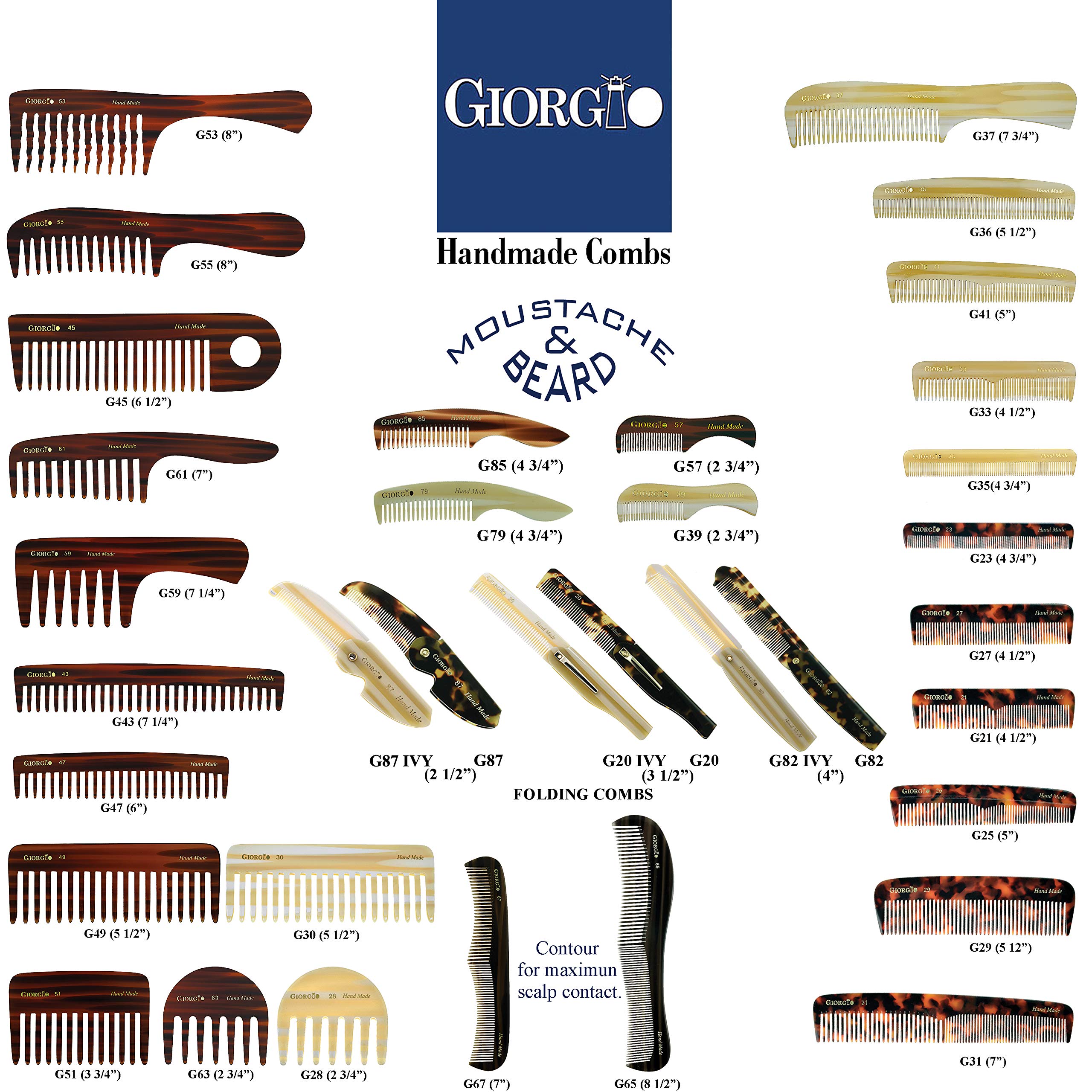 Giorgio G51 Wide Tooth Detangling Combs for Women, Wide Teeth Pocket Comb for Thick Curly Wavy Hair. Hair Detangler Comb For Wet and Dry Everyday Care. Handmade, Saw-Cut and Hand Polished