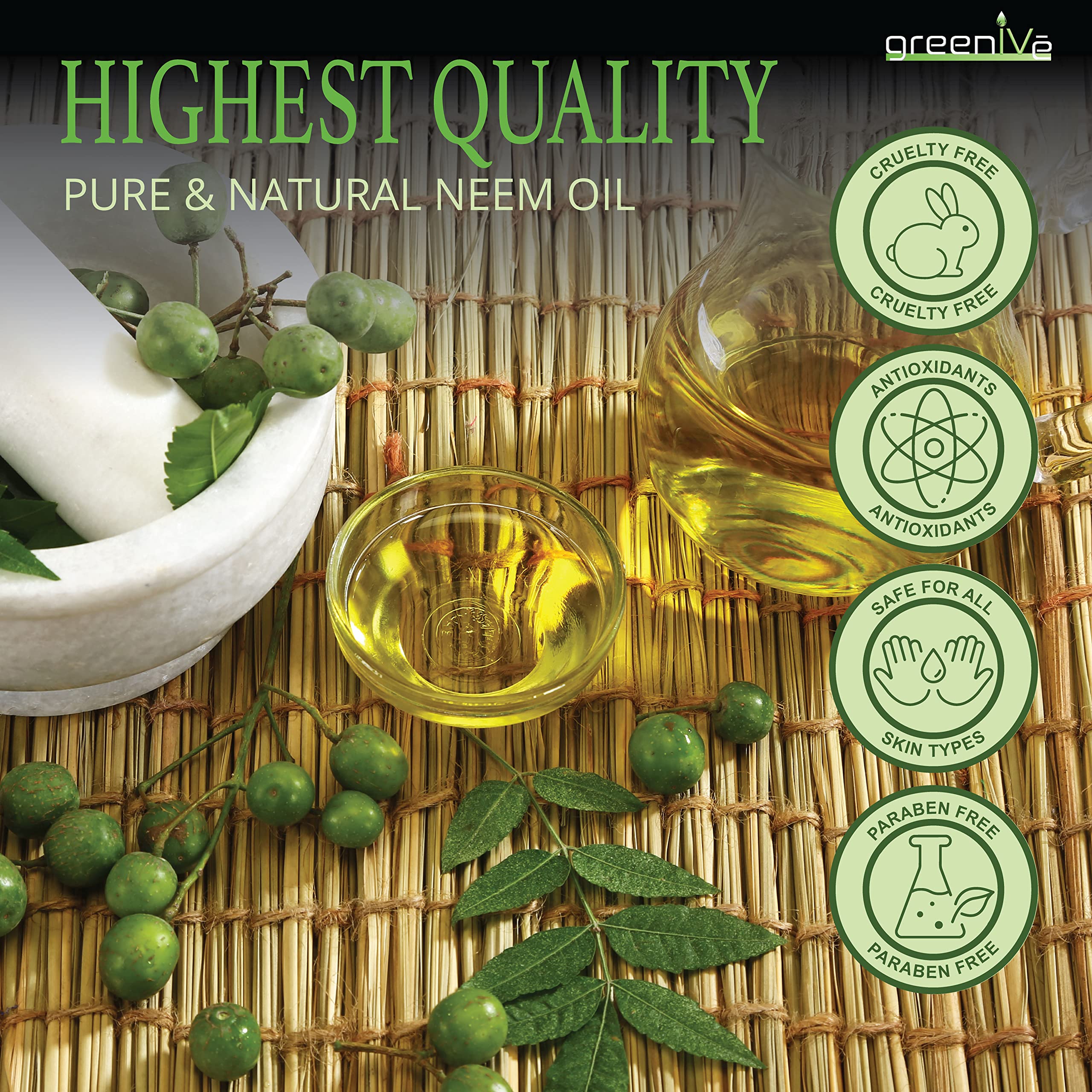 GreenIVe 100% Pure Neem Oil Bulk Size Cold Pressed Virgin Unrefined Hexane Free Natural Plant Based Non-GMO Hair & Skin Care - Nail Cuticle, Pet, Plant Care Gallon Bulk 128 fl oz 1 Gallon