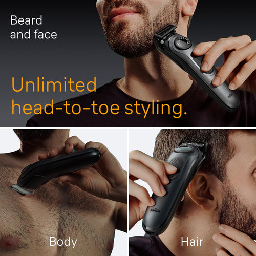 Braun All-in-One Men's Shaving Kit Series 5 5490, 9-in-1 Beard, Face, Nose, Ear Trimmer, Hair Clippers, Body Groomer and Manscaping