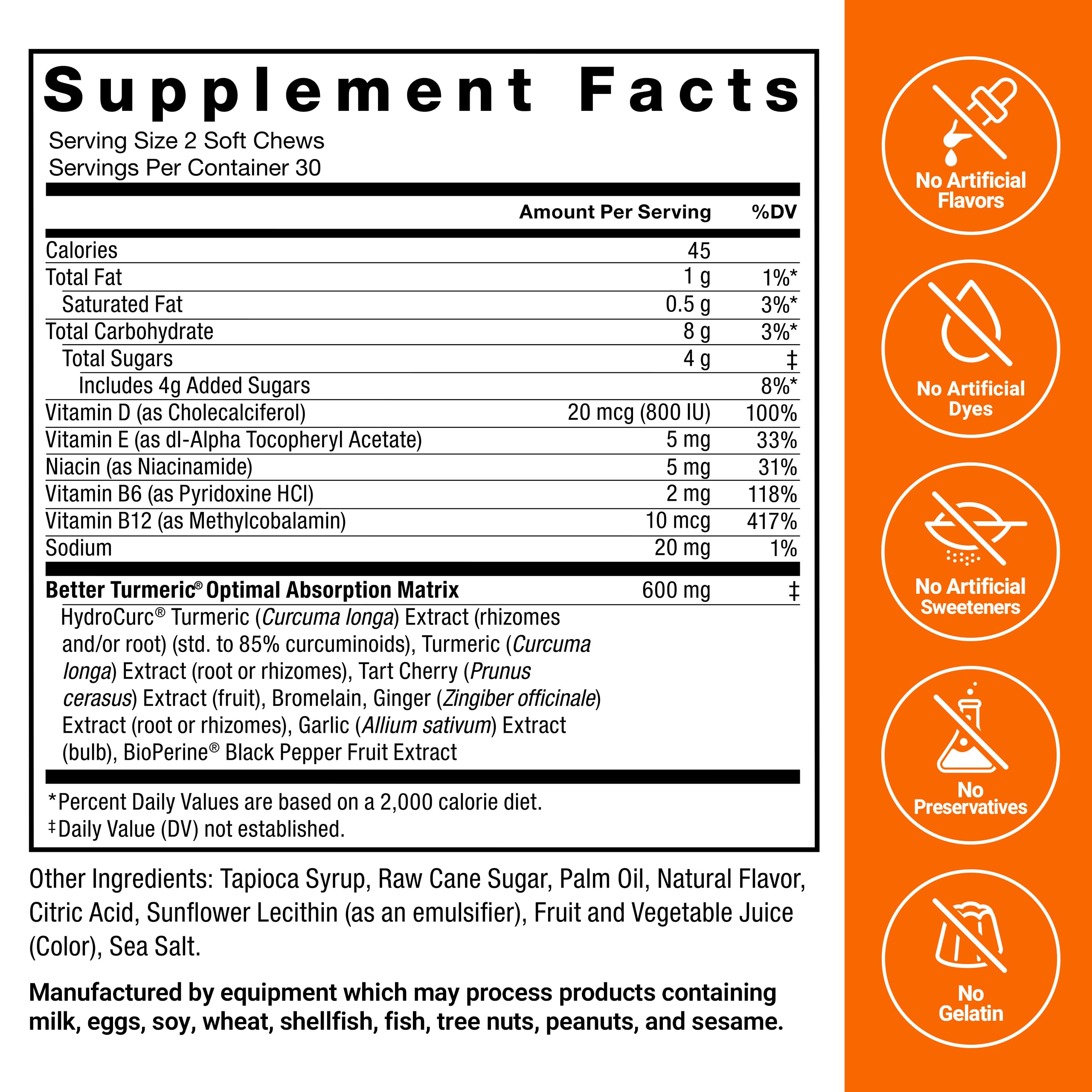 Force Factor Better Turmeric Joint Support Supplement for Extra Strength Joint Health, Featuring HydroCurc Turmeric Curcumin with Black Pepper for Superior Absorption, Fruit Splash, 120 Soft Chews