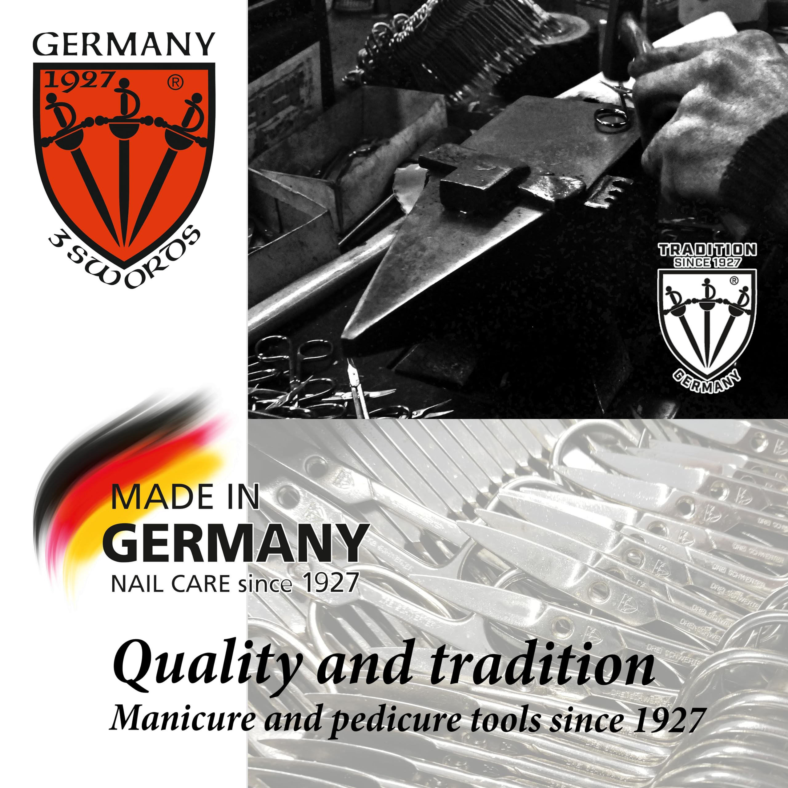 3 Swords Germany - brand quality 6 piece manicure pedicure grooming kit set for professional finger & toe nail care scissors clipper genuine leather case in gift box, Made in Solingen Germany (02266)