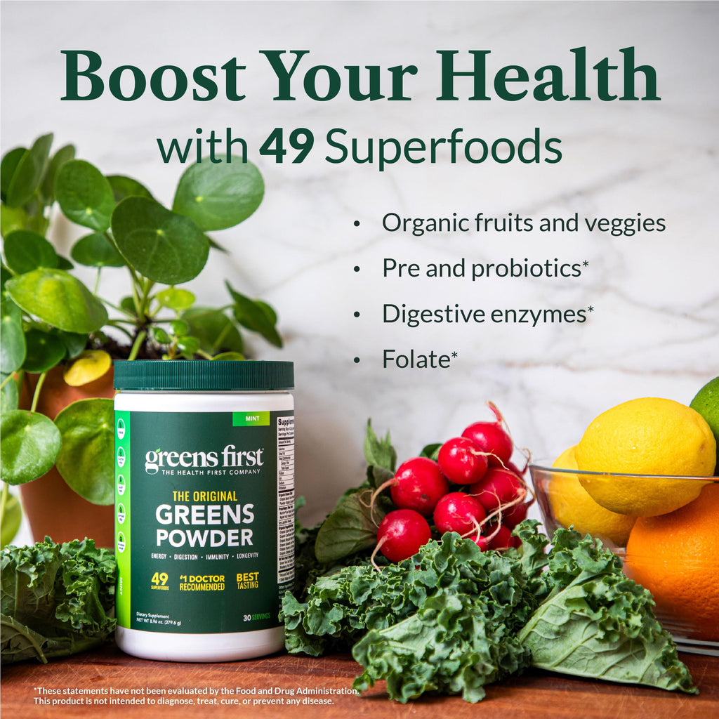 Greens First Original Greens Powder | Mint | 49 Superfoods | 30 Servings