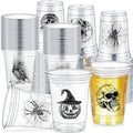Teenyyou 100 pcs 16 oz Halloween Plastic Cups Disposable Halloween Clear Skull Pumpkin Spider Party Cups for Cold Drinks Candies Fruits and Party Supplies Decorations (Skull)