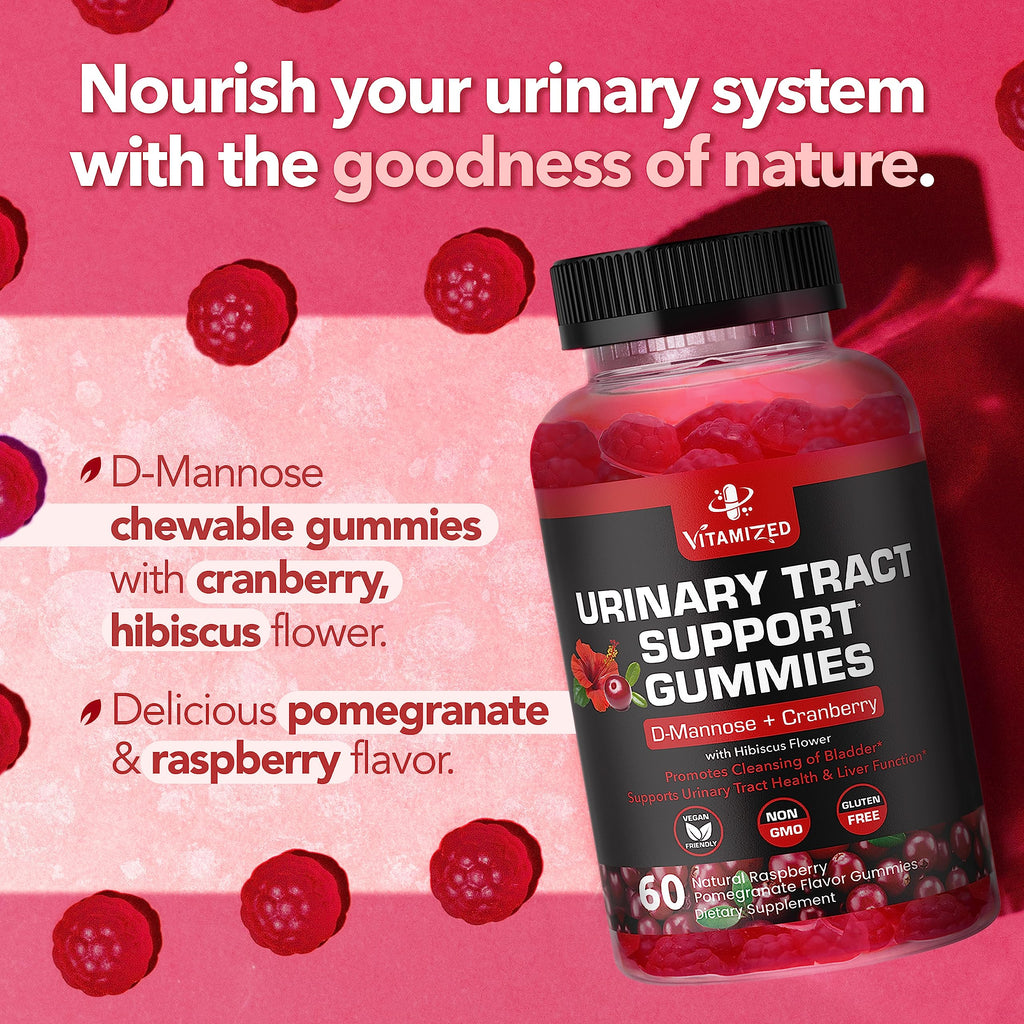 Cranberry Gummies with D-Mannose, Urinary Flush w Hibiscus Powder, 60 Count