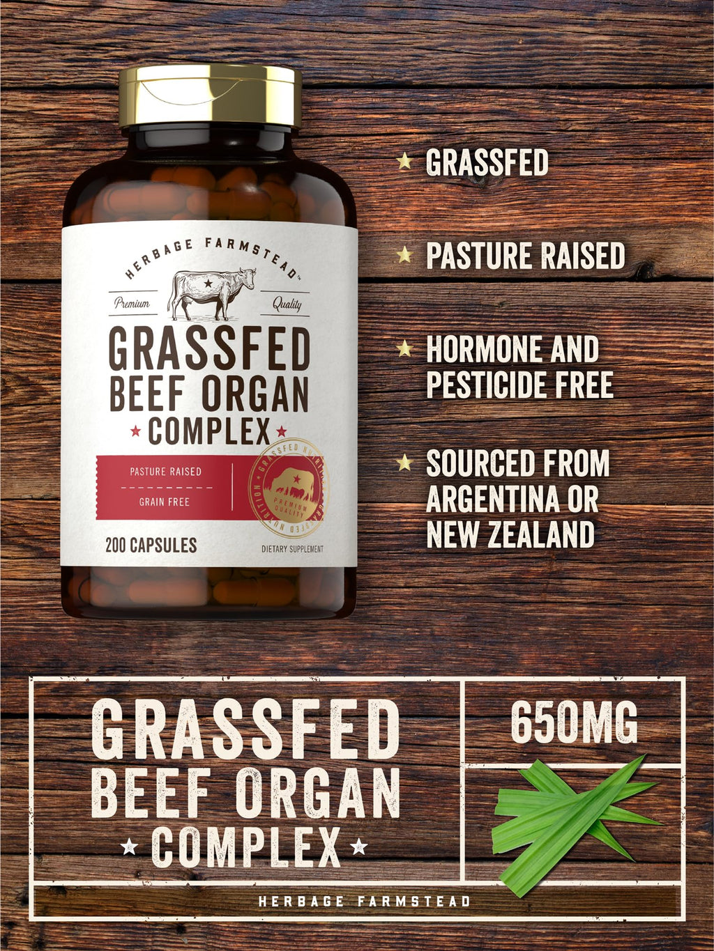 Carlyle Grass Fed Beef Organ Complex | 200 Capsules | Pasture Raised
