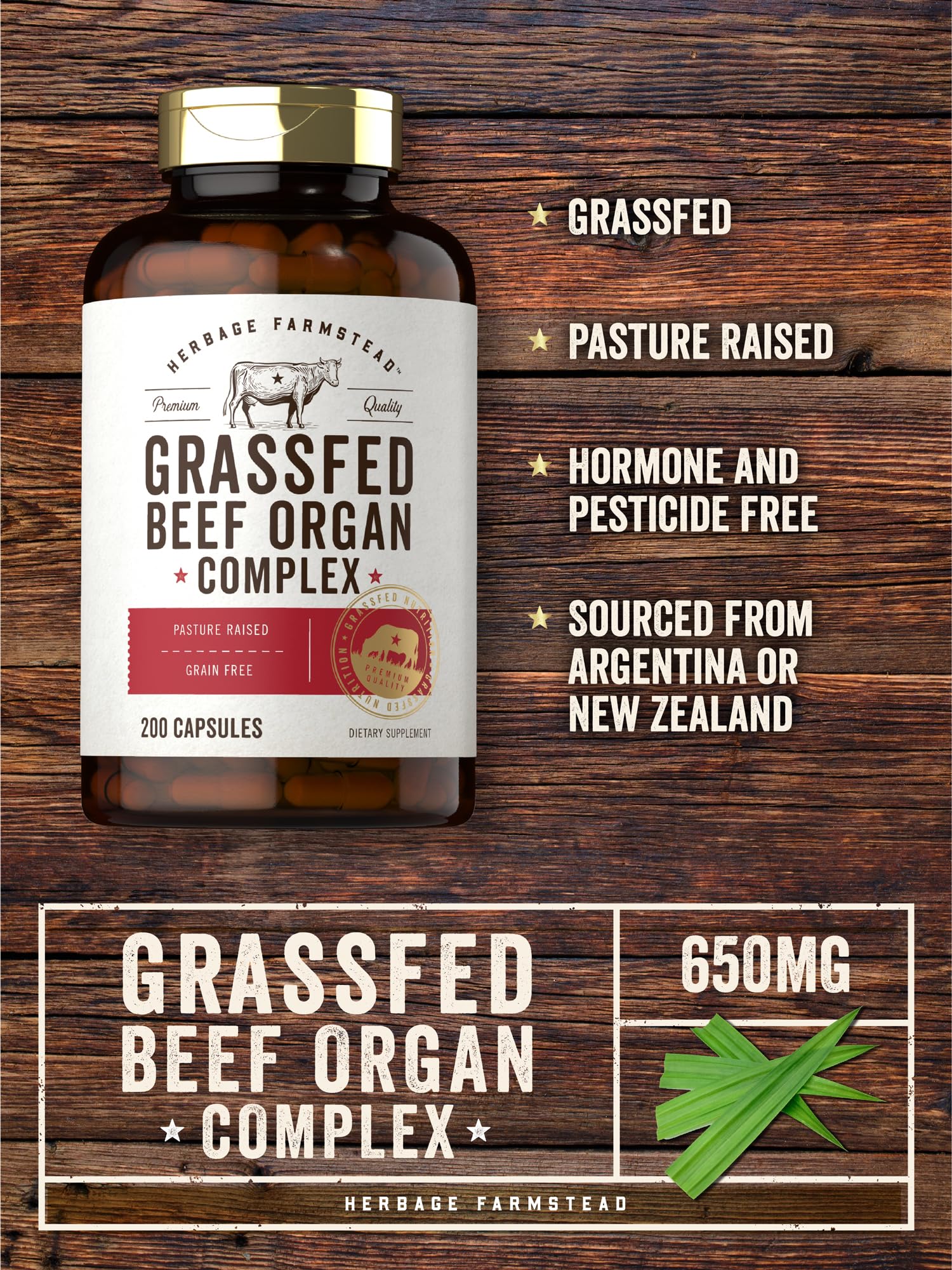 Carlyle Grass Fed Beef Organ Complex | 200 Capsules | Pasture Raised