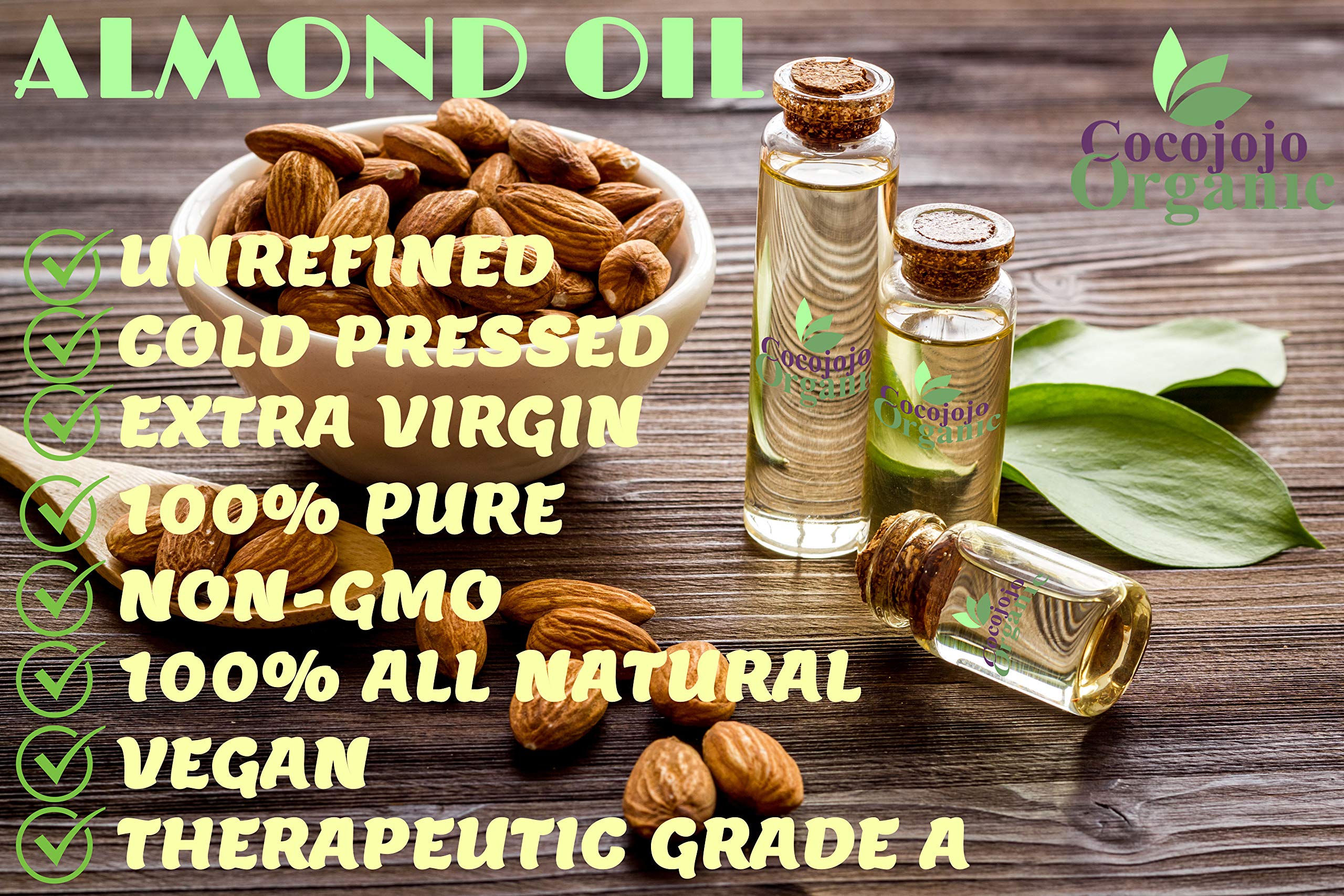 cocojojo Pure Bitter Almond 32 oz 1 Quart Oil Unrefined Cold Pressed Extra Virgin All Natural Perfect for Hair Face Skin Nails
