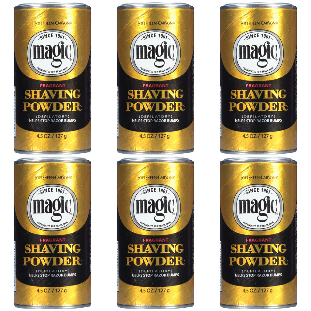 SoftSheen-Carson Magic Razorless Shaving for Men, Hair Removal Shave Powder, Helps Stop Razor Bumps Ingrown Hair, Fragrant, 6 Pack Magic Shave Gold 27 oz