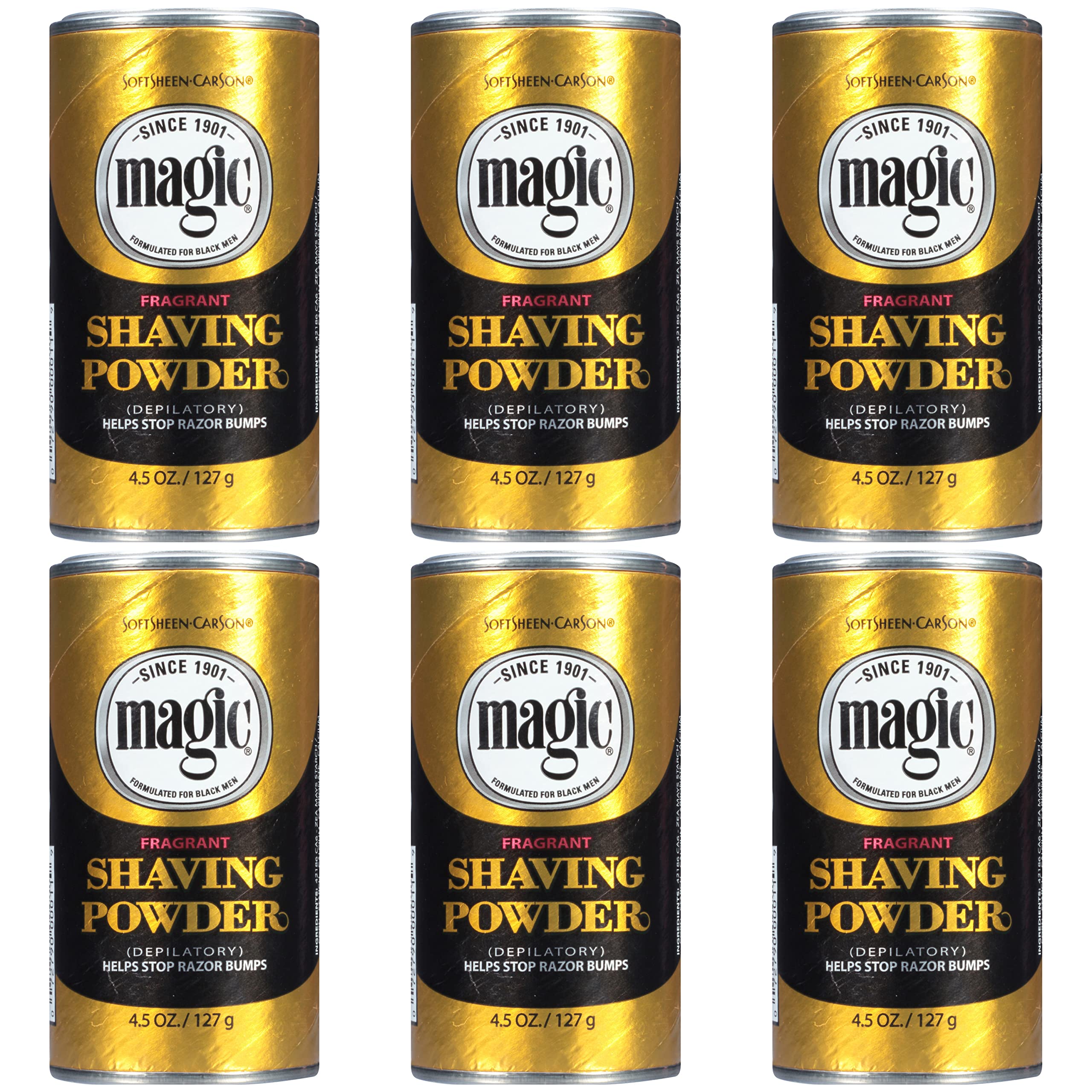 SoftSheen-Carson Magic Razorless Shaving for Men, Hair Removal Shave Powder, Helps Stop Razor Bumps Ingrown Hair, Fragrant, 6 Pack Magic Shave Gold 27 oz