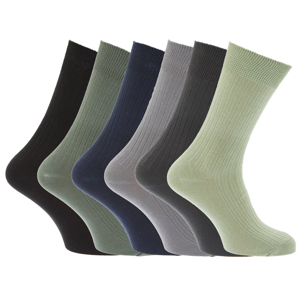 Mens 100% Cotton Ribbed Classic Socks (Pack Of 6) (UK Shoe 6-11, EUR 39-45) (Black)