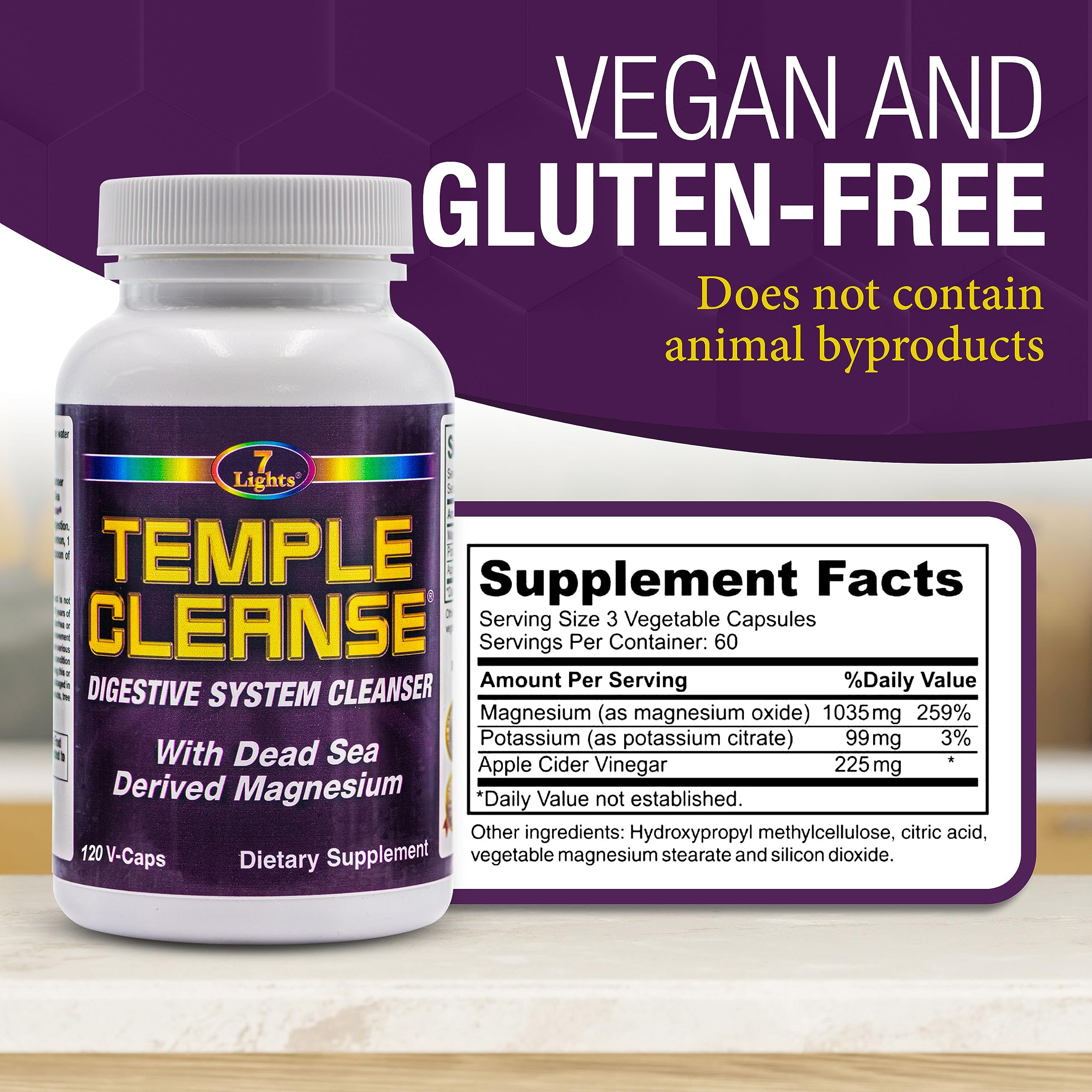 Temple Cleanse 120 Capsules | Oxygen & Dead Sea Magnesium Colon Cleanse Detox, Fast-Acting Constipation Relief, No Gas/Bloating, Vegan Gluten-Free Digestive Cleanse, Gentle on Stomach for Women & Men