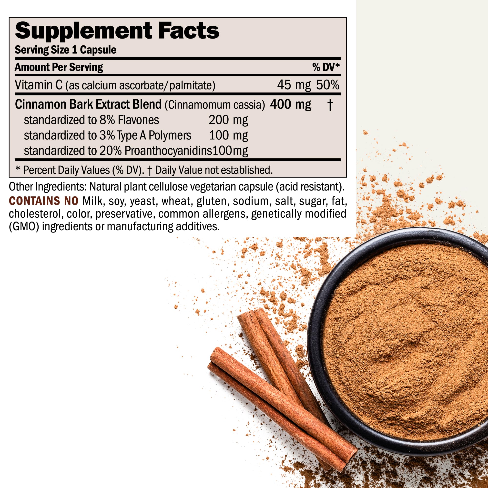 ANDREW LESSMAN Cinnamon 400mg - 60 Capsules - High Potency, Standardized Extract. No Additives. Small Easy to Swallow Capsules