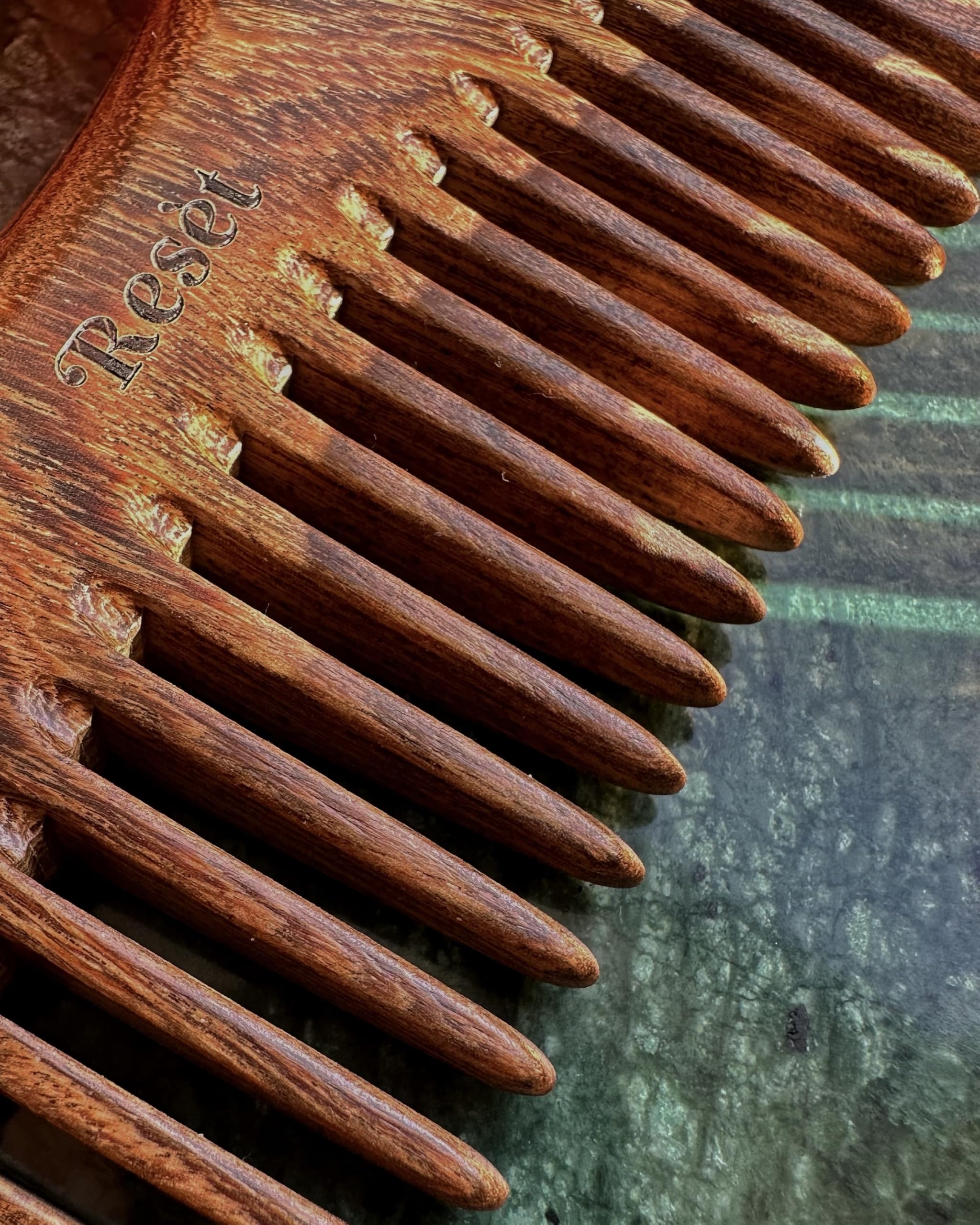 Resèt 100% Natural Handmade Sandalwood Comb | Soft Wide Tooth Wooden Comb | Eco-Friendly Anti-Static Wooden Massage Comb | Wooden Hair Detangler for Men and Women