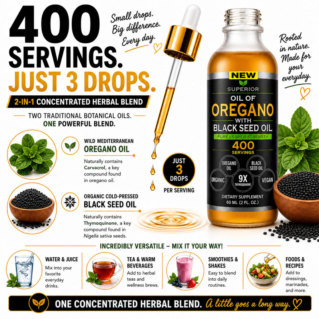 Oil Of Oregano With Black Seed Oil - 400 Servings, 2 in 1 Wild Organic Oregano Oil with Black Seed Oil for Immune & Digestive Support – Non-GMO, Gluten-Free Drops – Herbal Wellness Supplement