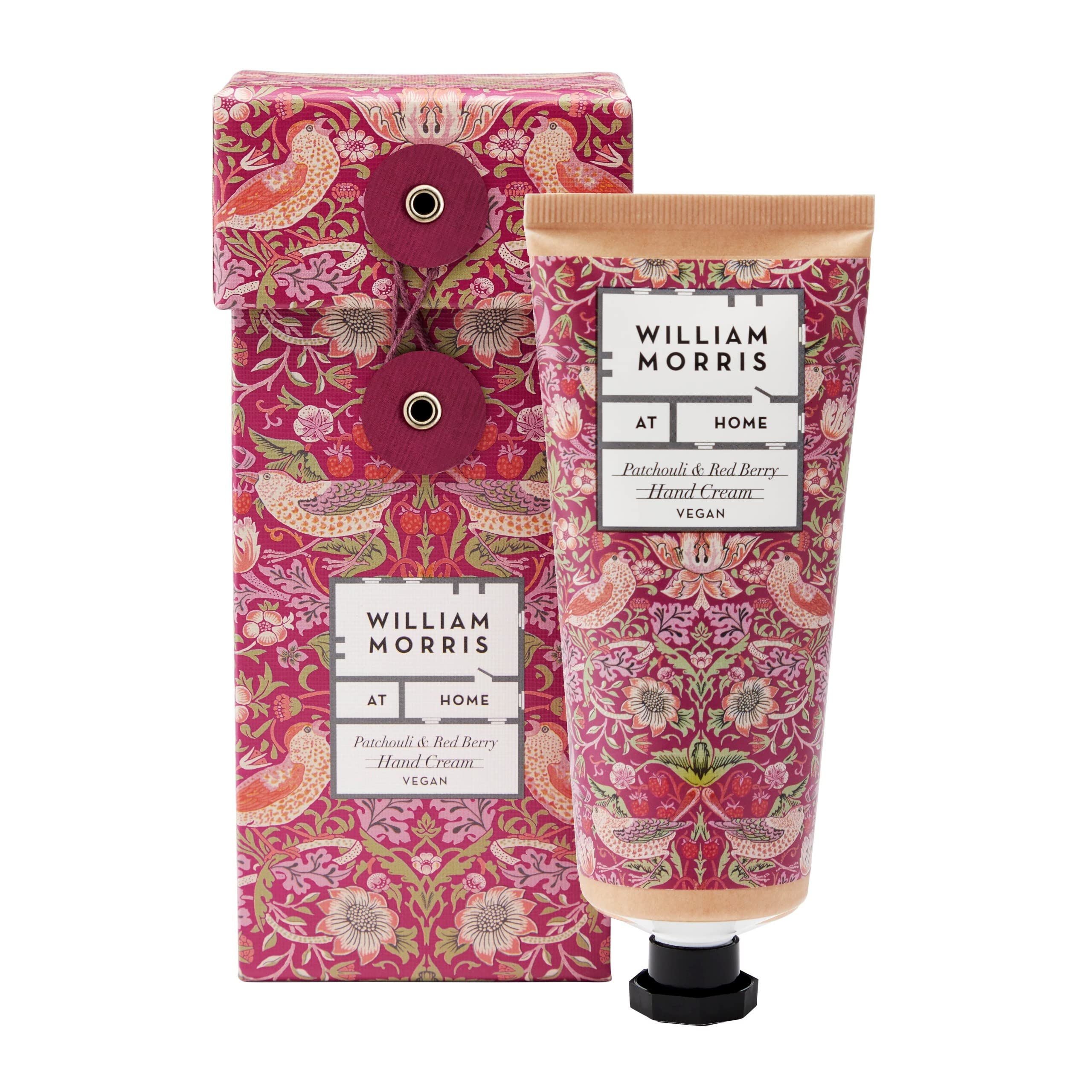 William Morris at Home Strawberry Thief Hand Cream | Leave Hands Soft & Cared For | Patchouli & Red Berry Scented | Strawberry Thief Print | Perfect Stocking Filler, 100ml