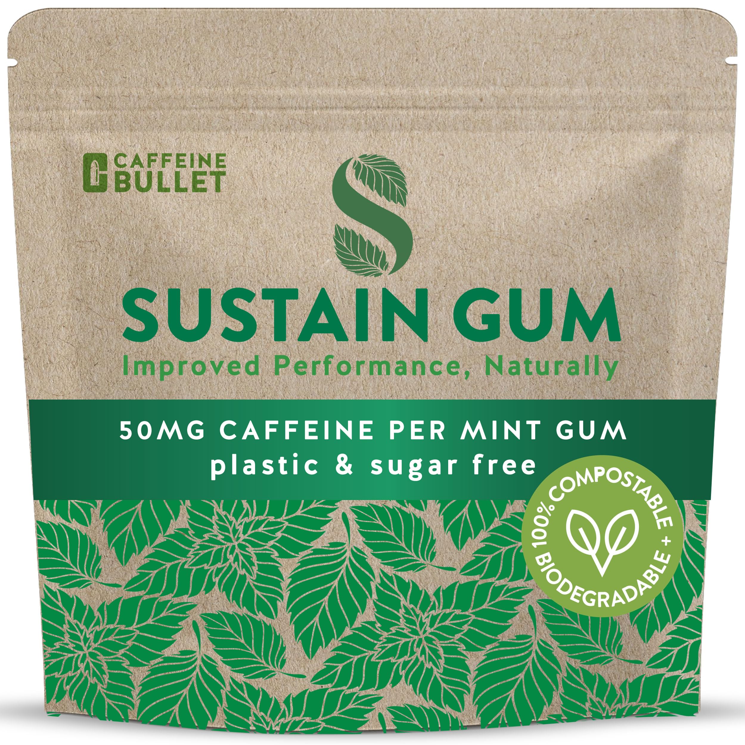 50mg Caffeine Gum | Natural Mint | 72 Pieces | Plastic Free | Sugar Free