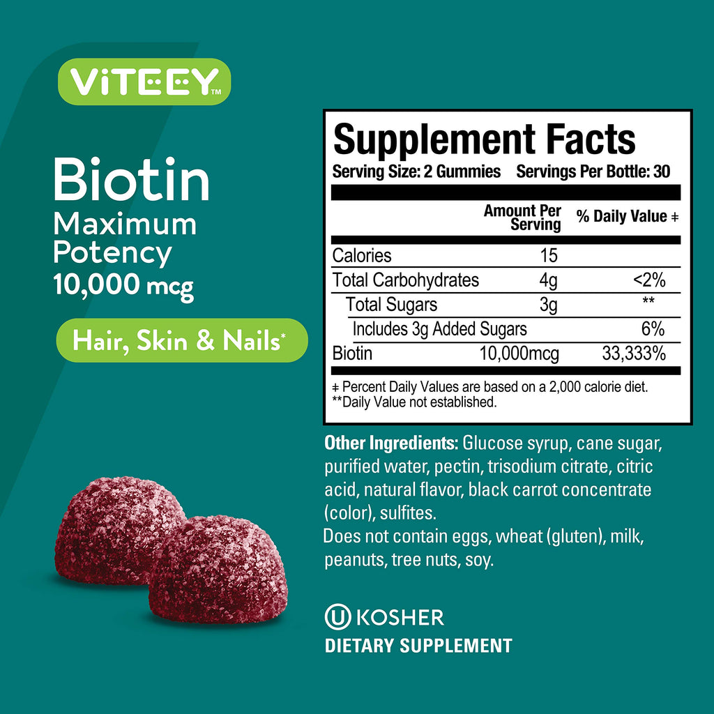 Viteey Biotin Gummies - 10,000 mcg - 120 Count