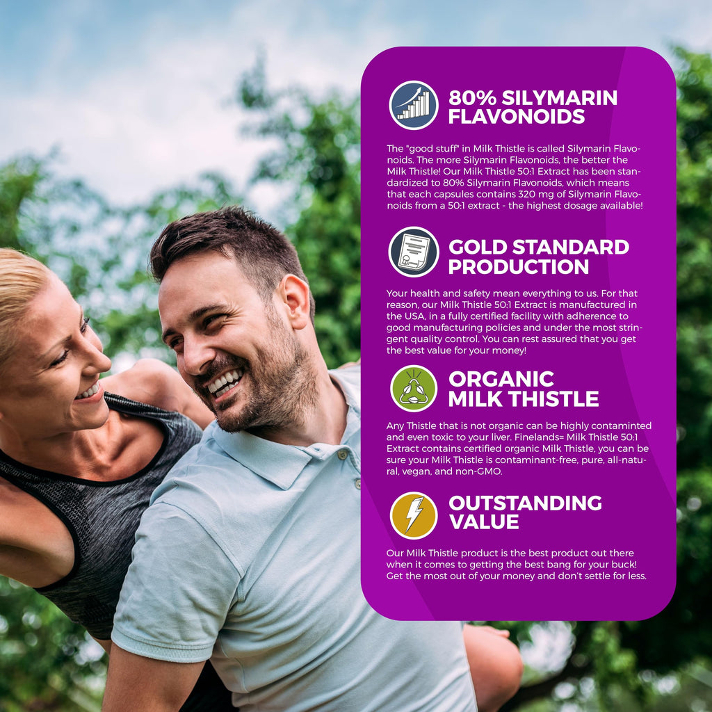 FineLand Milk Thistle Pills 50:1 Extract with 80% Silymarin Flavonoids – Liver & Antioxidant Support - 50X Concentrated Seed Extract -120 Vegan Capsules, Non-GMO, Made in USA