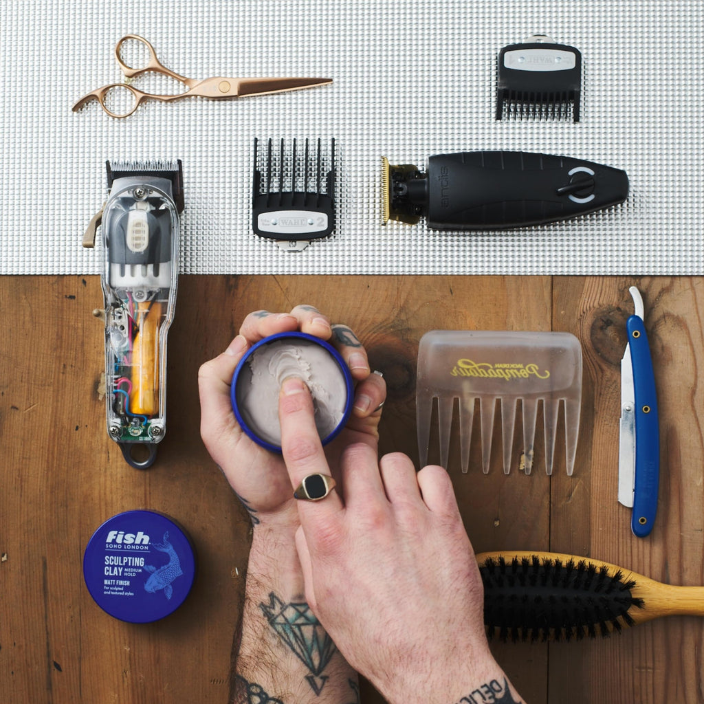 fish Original Sculpting Hair Clay, Mens Hair Styling Product Suitable for Short & Medium Length Hair. Stylist & Barber Used, Medium hold, Matt Finish, 70ml
