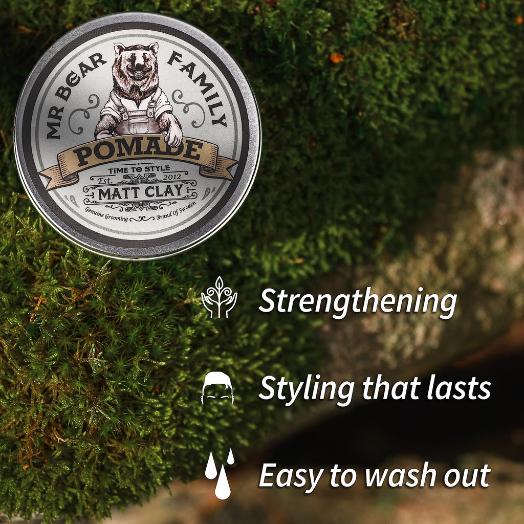 Matte Hair Pomade for Men – Medium Hold Water Based Mens Hair Styling Pomade Contains Volumising Kaolin Clay + Bentonite Clay – Non Greasy Texturising Matt Pomade for Effective Frizz Control 100 ml