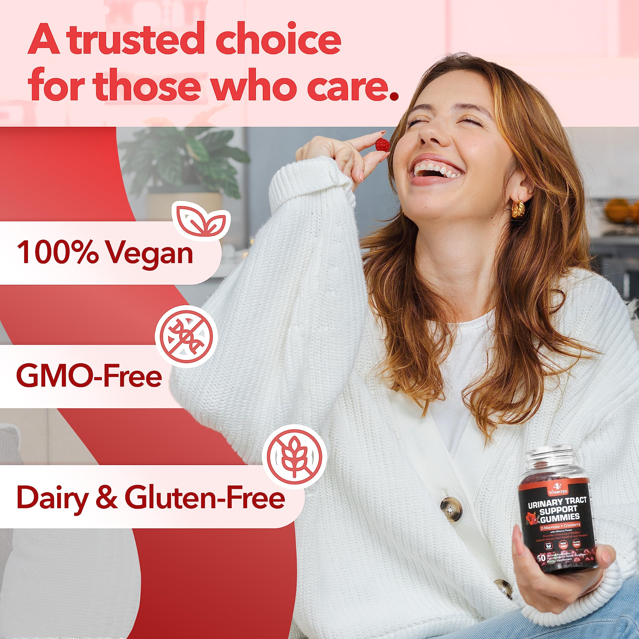 Cranberry Gummies with D-Mannose, Urinary Flush w Hibiscus Powder, 60 Count