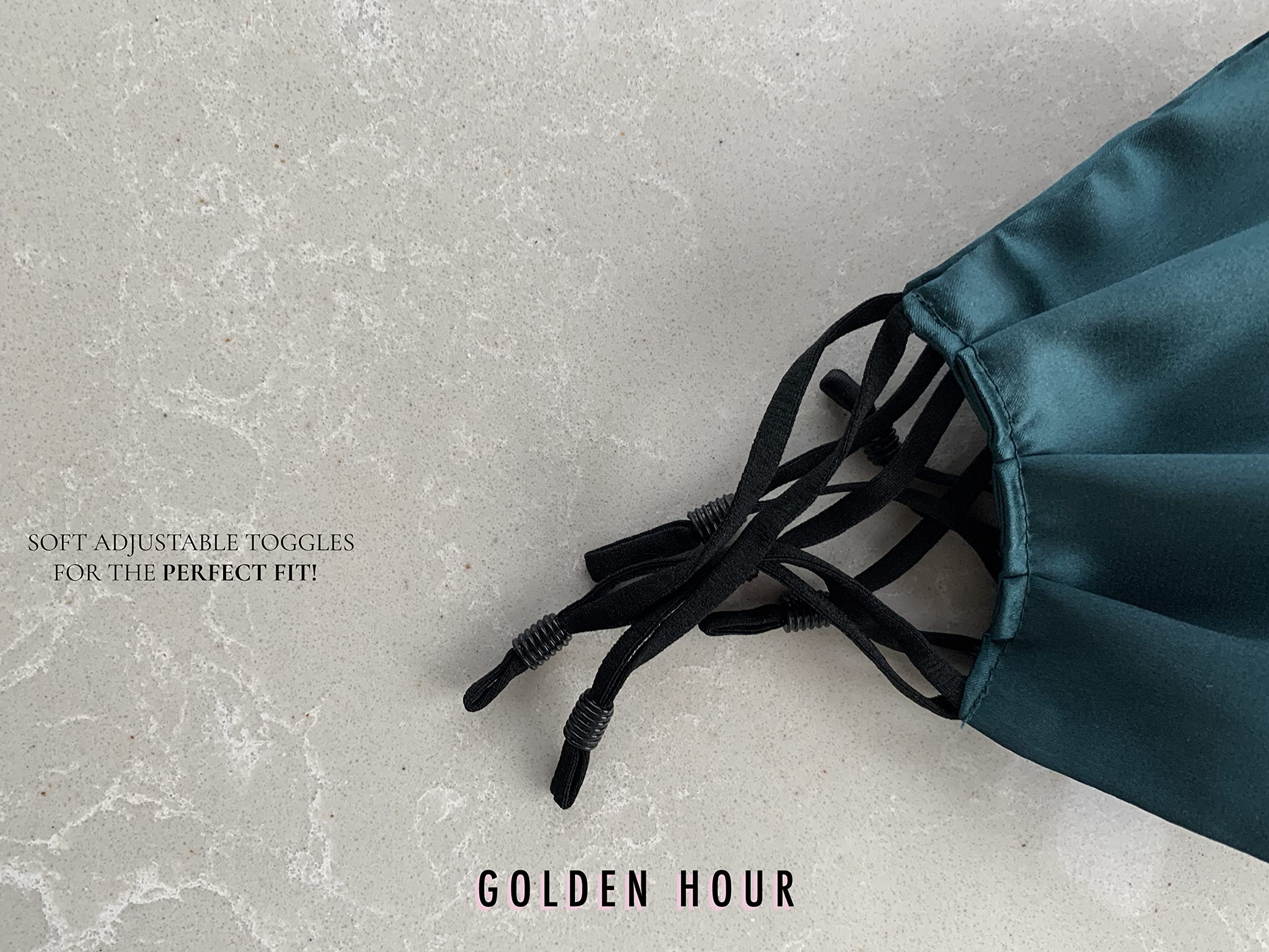 GOLDEN HOUR Silk Satin Mask | Sensitive Skin, Hypoallergenic | Adjustable Silk Mask | Washable UK (Single, Teal)