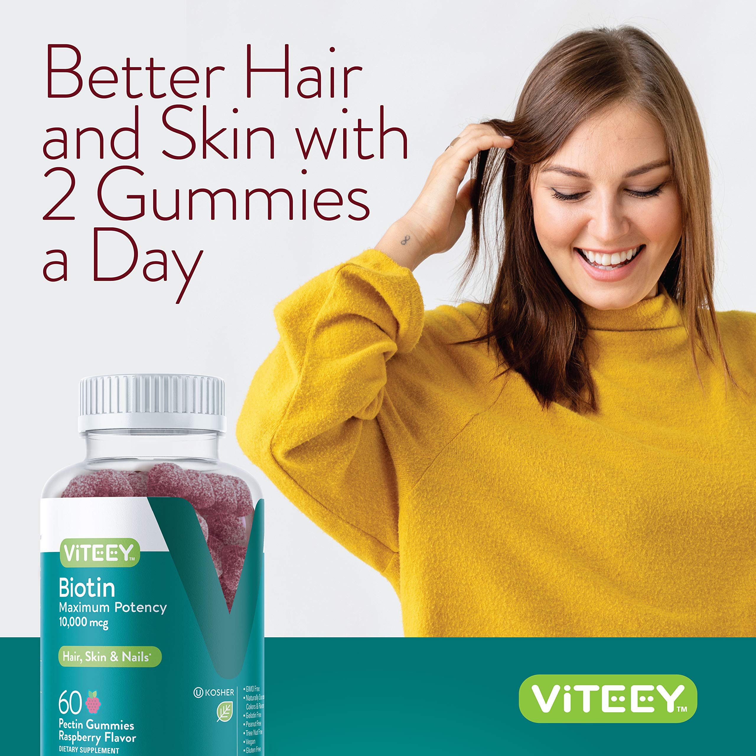 Viteey Biotin Gummies - 10,000 mcg - 120 Count