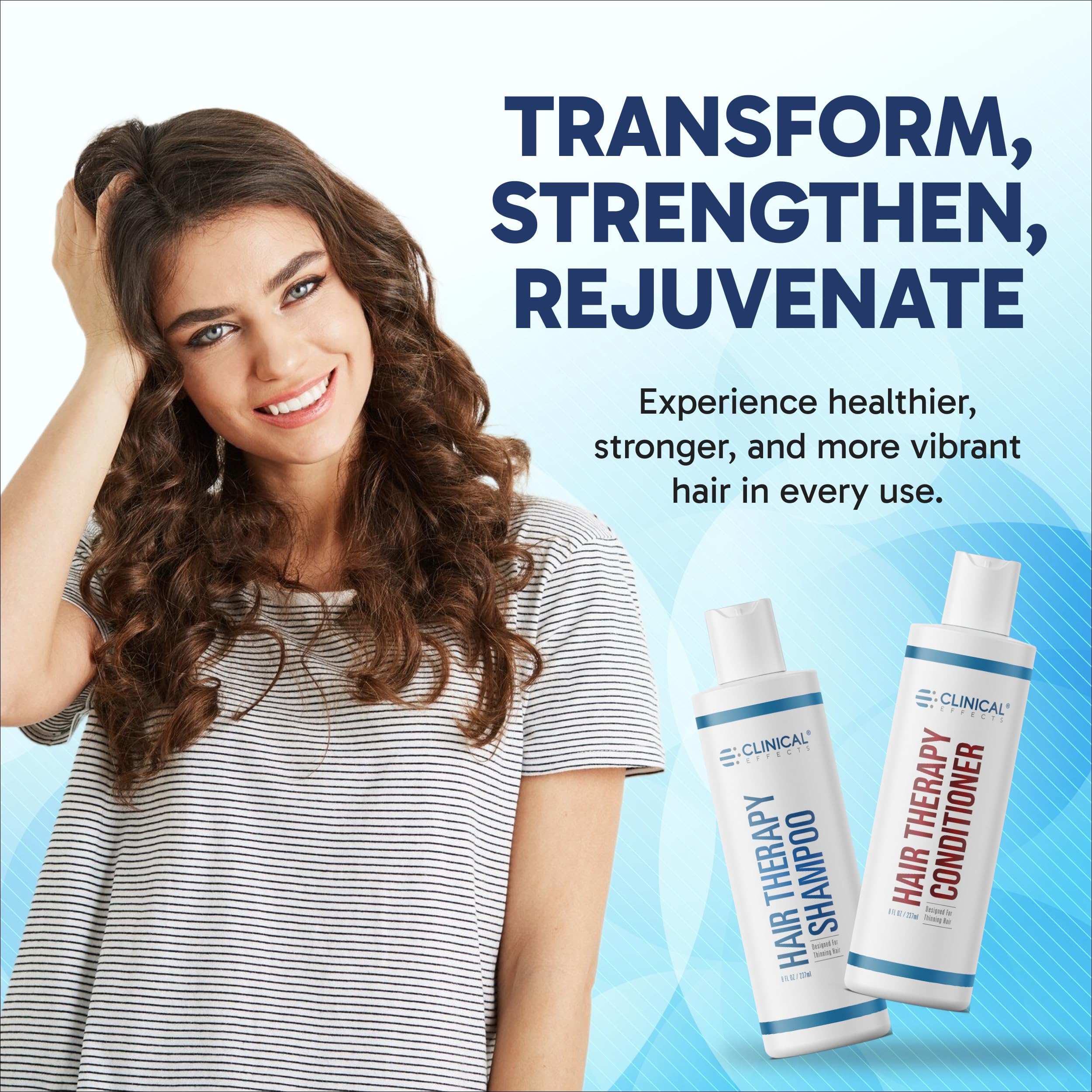 Clinical Effects Hair Therapy Shampoo and Conditioner Set - Hair Growth Shampoo and Conditioner for Thinning Hair - Biotin, Saw Palmetto, and DHT Blocking Ingredients - USA Made - 2 Bottles, 8 fl oz