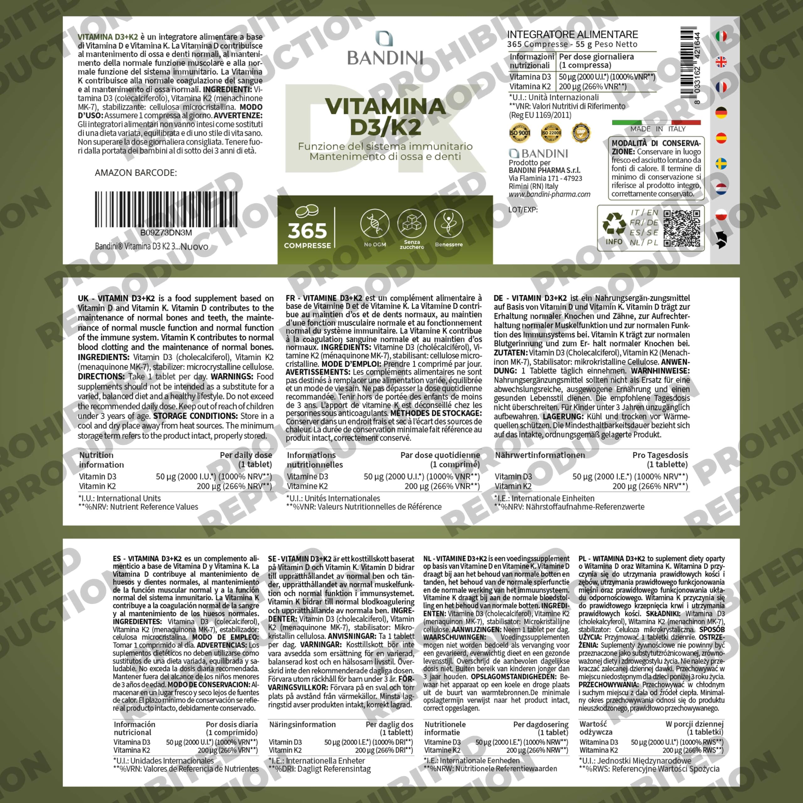 Bandini® Vitamin D3 K2 | 365 Easy-to-Swallow Tablets for 1 Year | 2000 IU