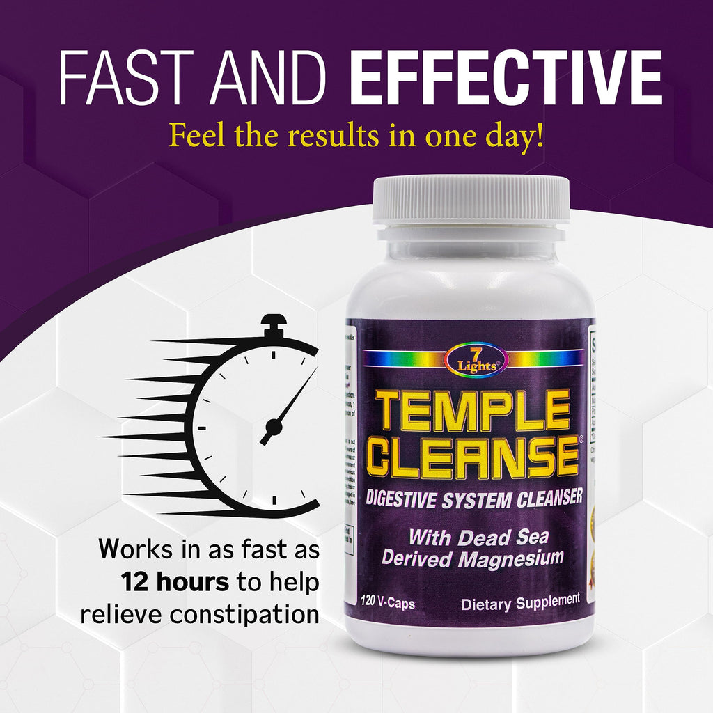 Temple Cleanse 120 Capsules | Oxygen & Dead Sea Magnesium Colon Cleanse Detox, Fast-Acting Constipation Relief, No Gas/Bloating, Vegan Gluten-Free Digestive Cleanse, Gentle on Stomach for Women & Men