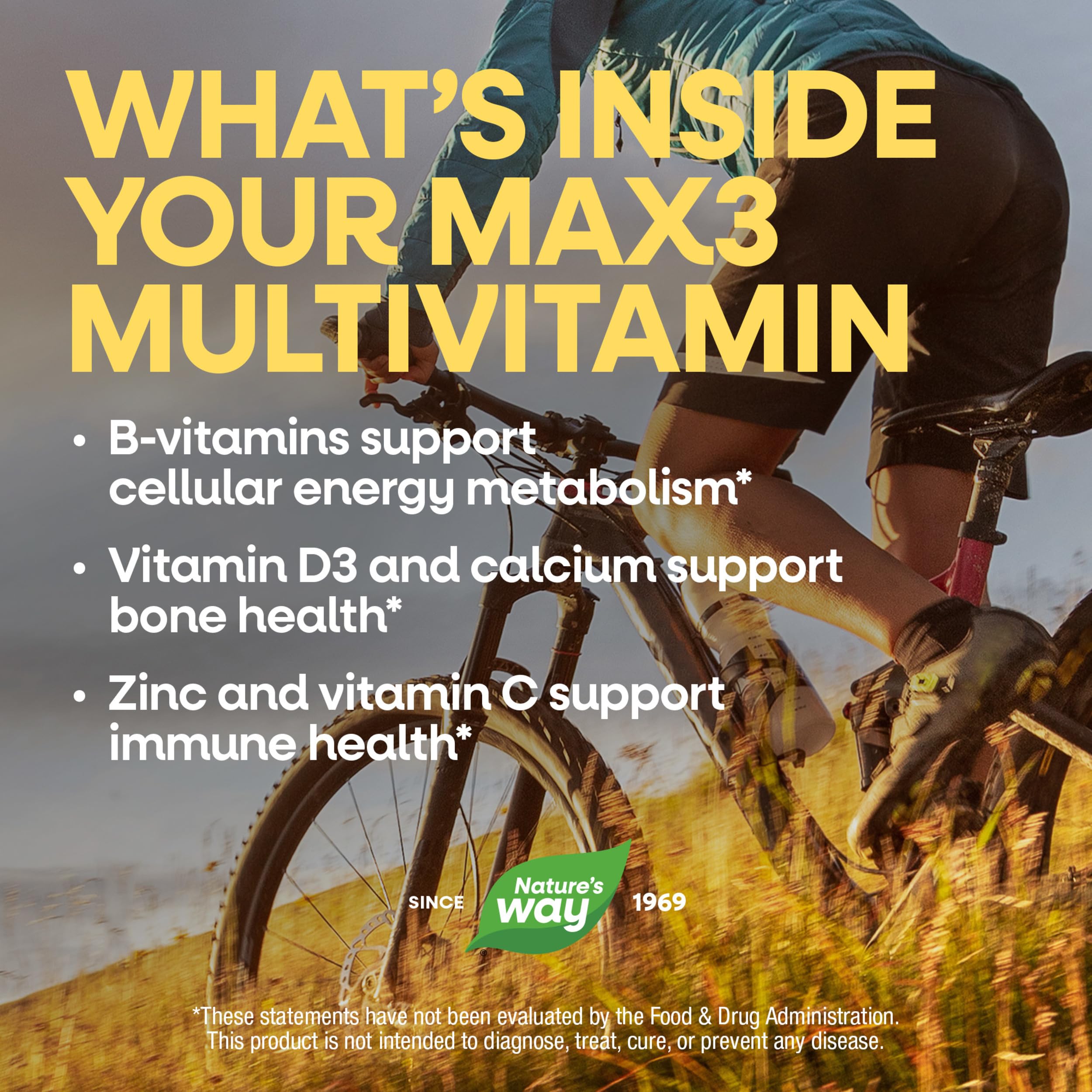 Nature's Way Alive! Max3 Potency Daily Multivitamin with Iron, High Potency Adult Multivitamins to Support Cellular Energy Metabolism, Heart, and Muscle Function* for Women & Men, 180 Tablets