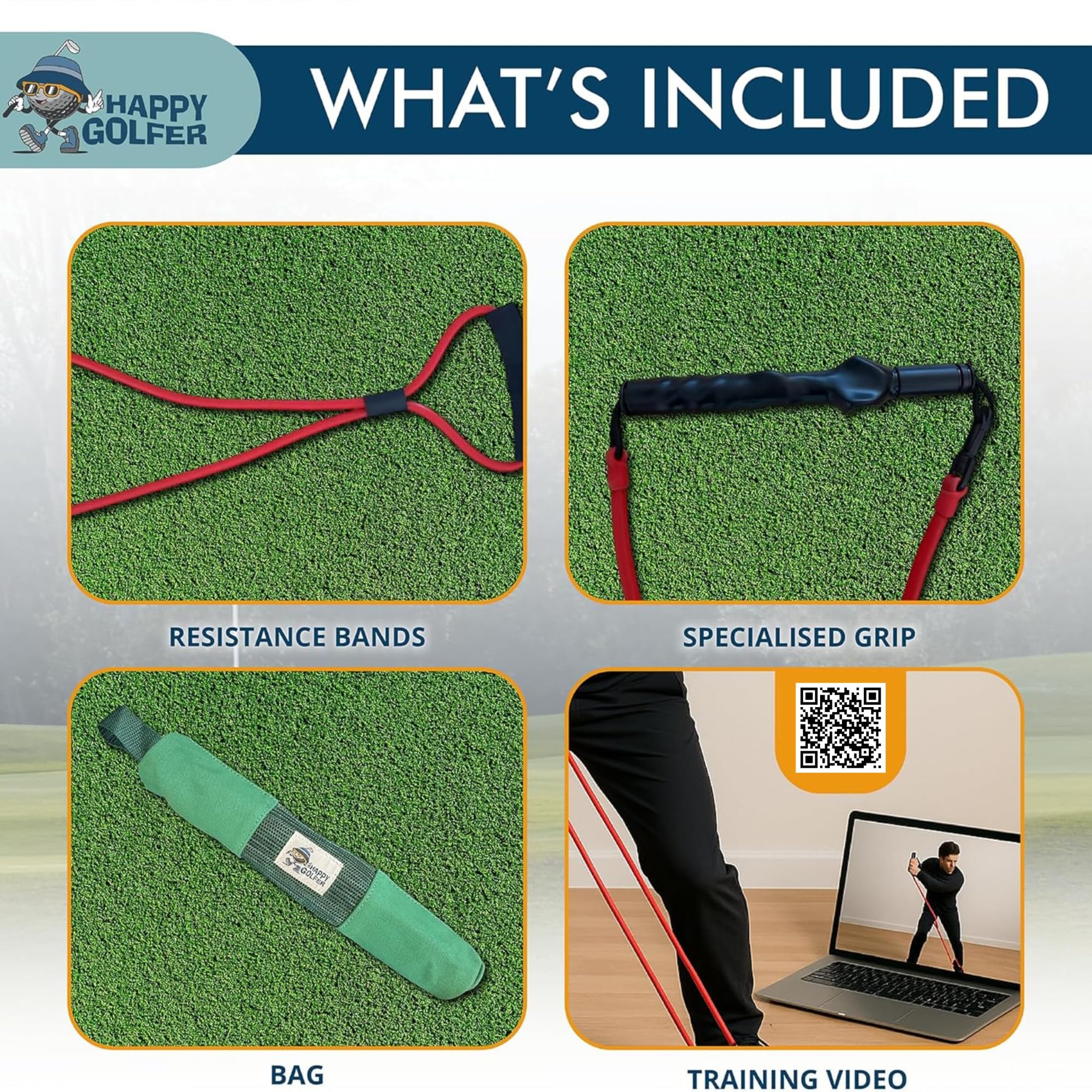 Happy Golfer Golf Resistance Bands Swing Trainer | Golf Power Trainer for Swing Path, Grip & Speed Training | Portable Golf Training Aid for Warm Up, Strength & Practice